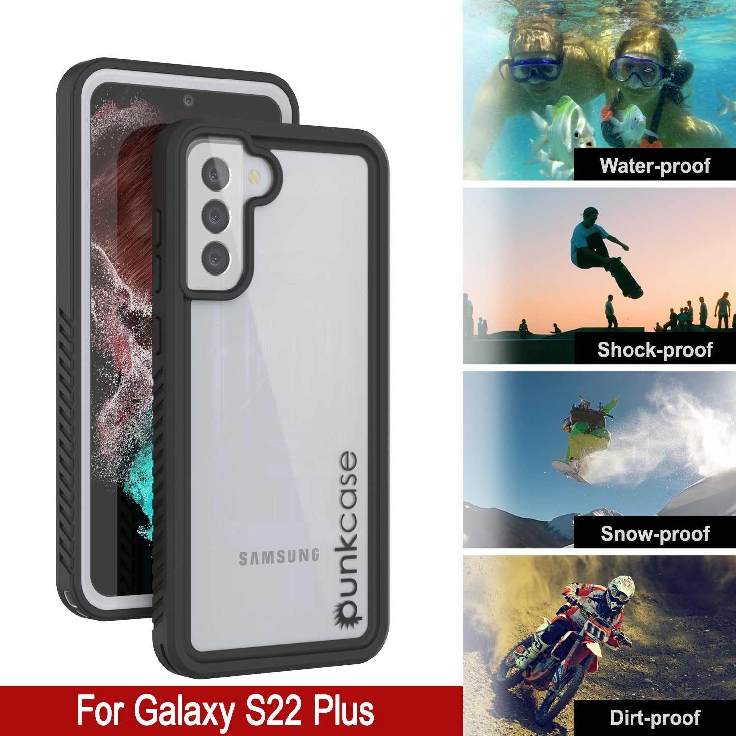 Galaxy S22+ Plus Water/ Shock/ Snow/ dirt proof [Extreme Series] Punkcase Slim Case [White] (Color in image: Light Green)