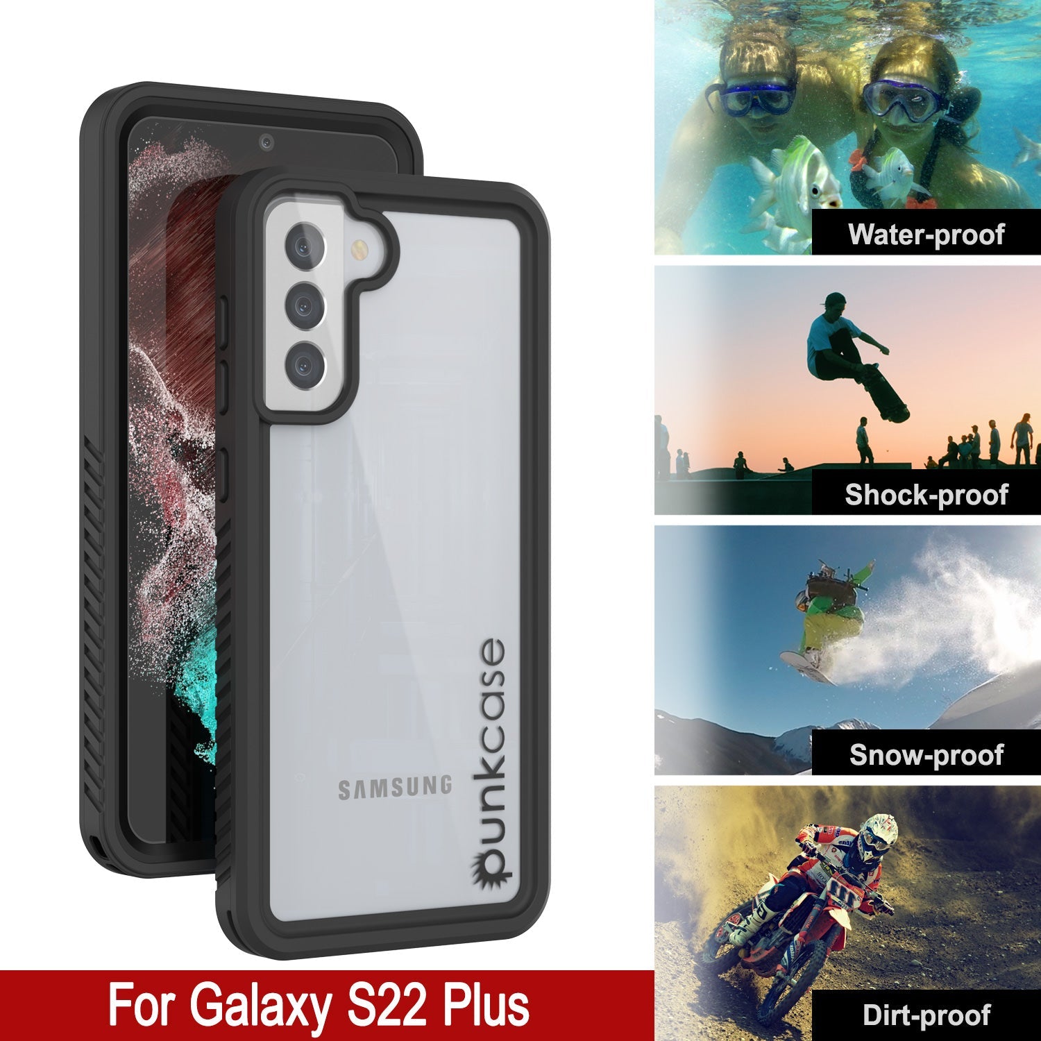 Galaxy S22+ Plus Water/ Shockproof [Extreme Series] With Screen Protector Case [Black] (Color in image: Light Green)