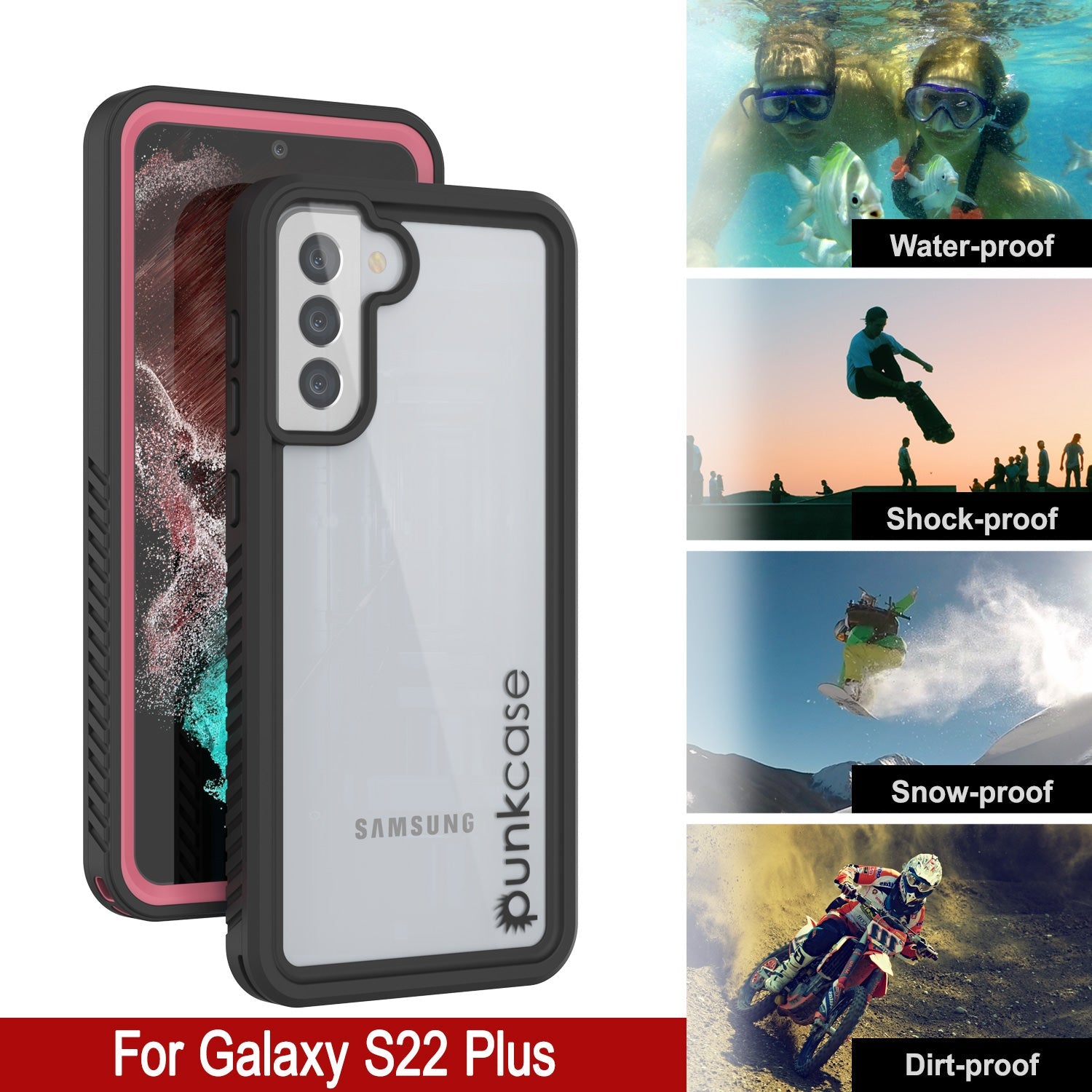 Galaxy S22+ Plus Water/ Shock/ Snowproof [Extreme Series] Slim Screen Protector Case [Pink] (Color in image: White)