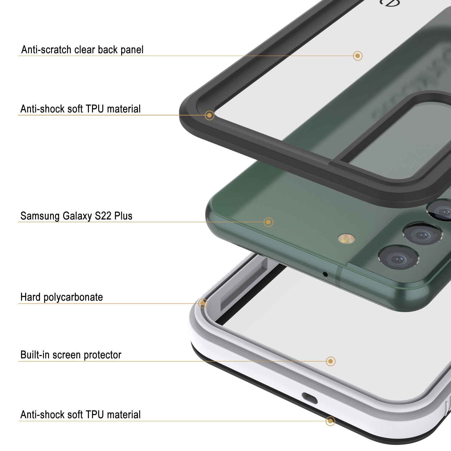 Capa à Prova d'Água para Galaxy S22+ Plus, Punkcase Ultimato Branco Fino 6.6ft à Prova d'Água IP68 Resistente a Choques/Neve [Branco]