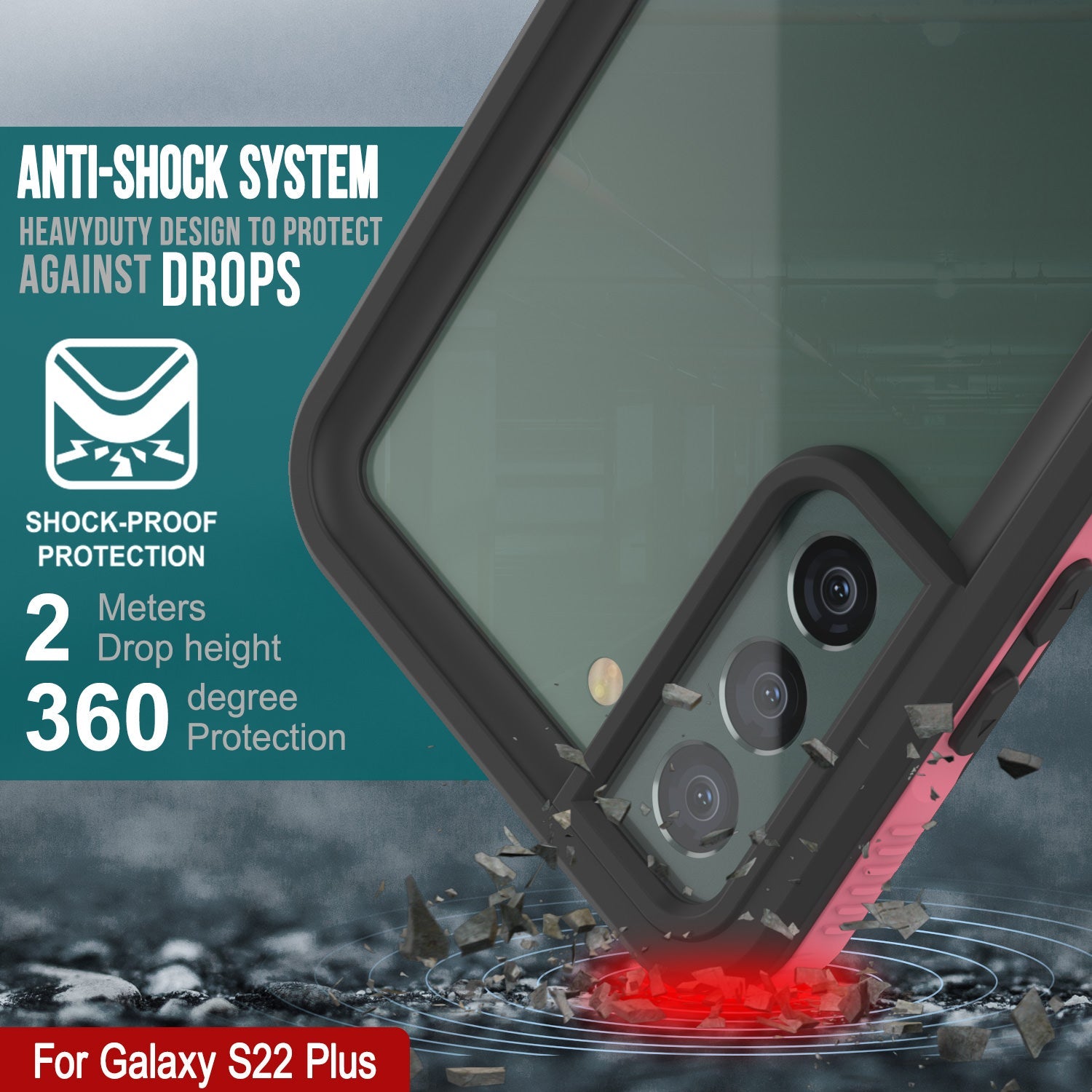 Capa resistente à água para Galaxy S22+ Plus PunkCase Ultimato Pink Thin 6.6ft Subaquático IP68 à prova de choque/neve [Rosa]