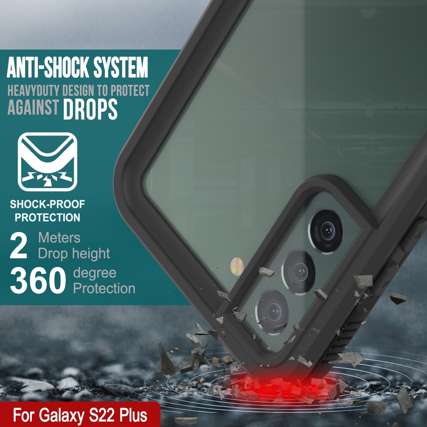Capa à prova d'água Galaxy S22+ Plus PunkCase Ultimato Preto Fino 6,6 pés à prova d'água IP68 à prova de choque/neve [Preto]