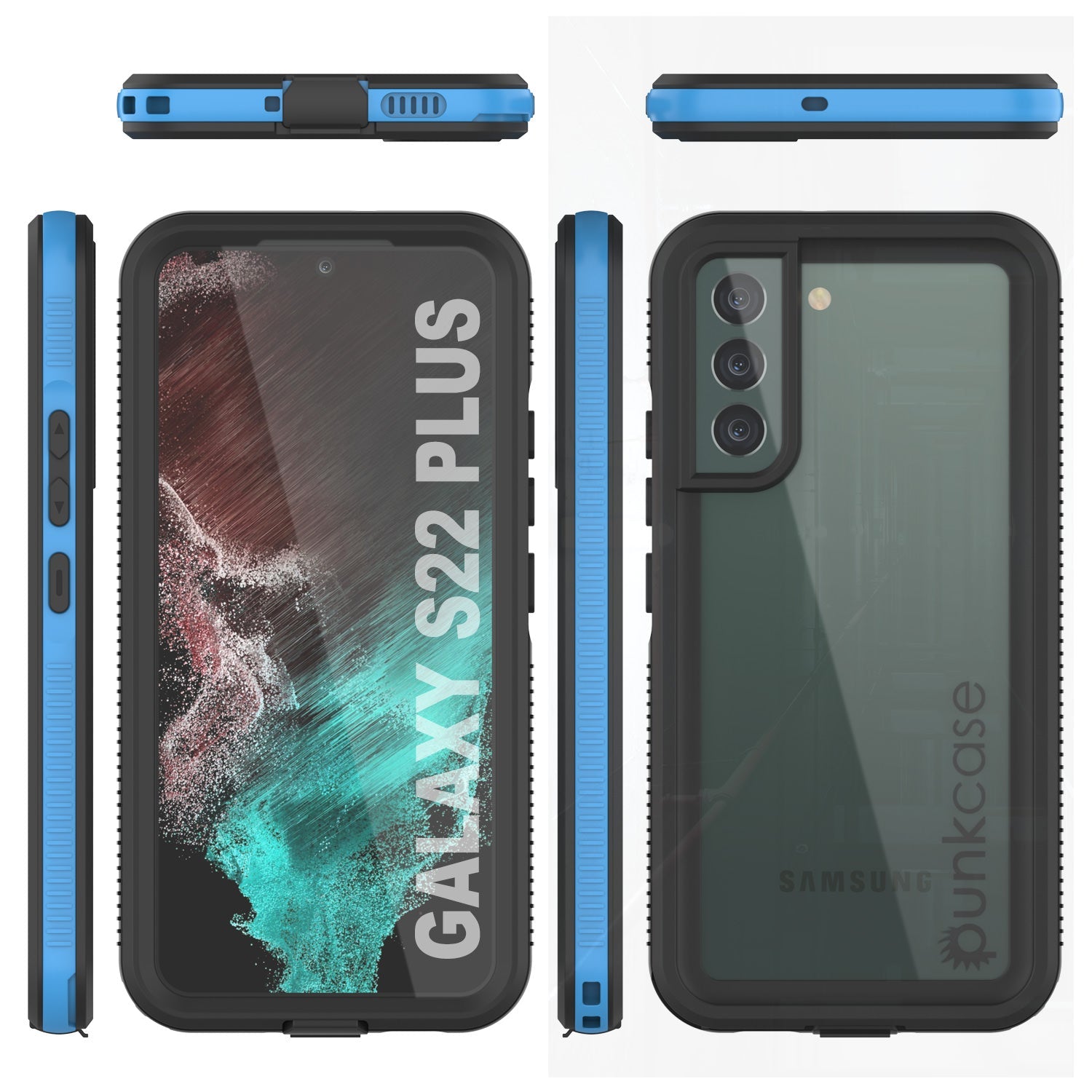 Capa à prova d'água Galaxy S22+ Plus PunkCase Ultimato Azul Claro Fino 6,6 pés embaixo d'água IP68 À prova de choque [Azul]
