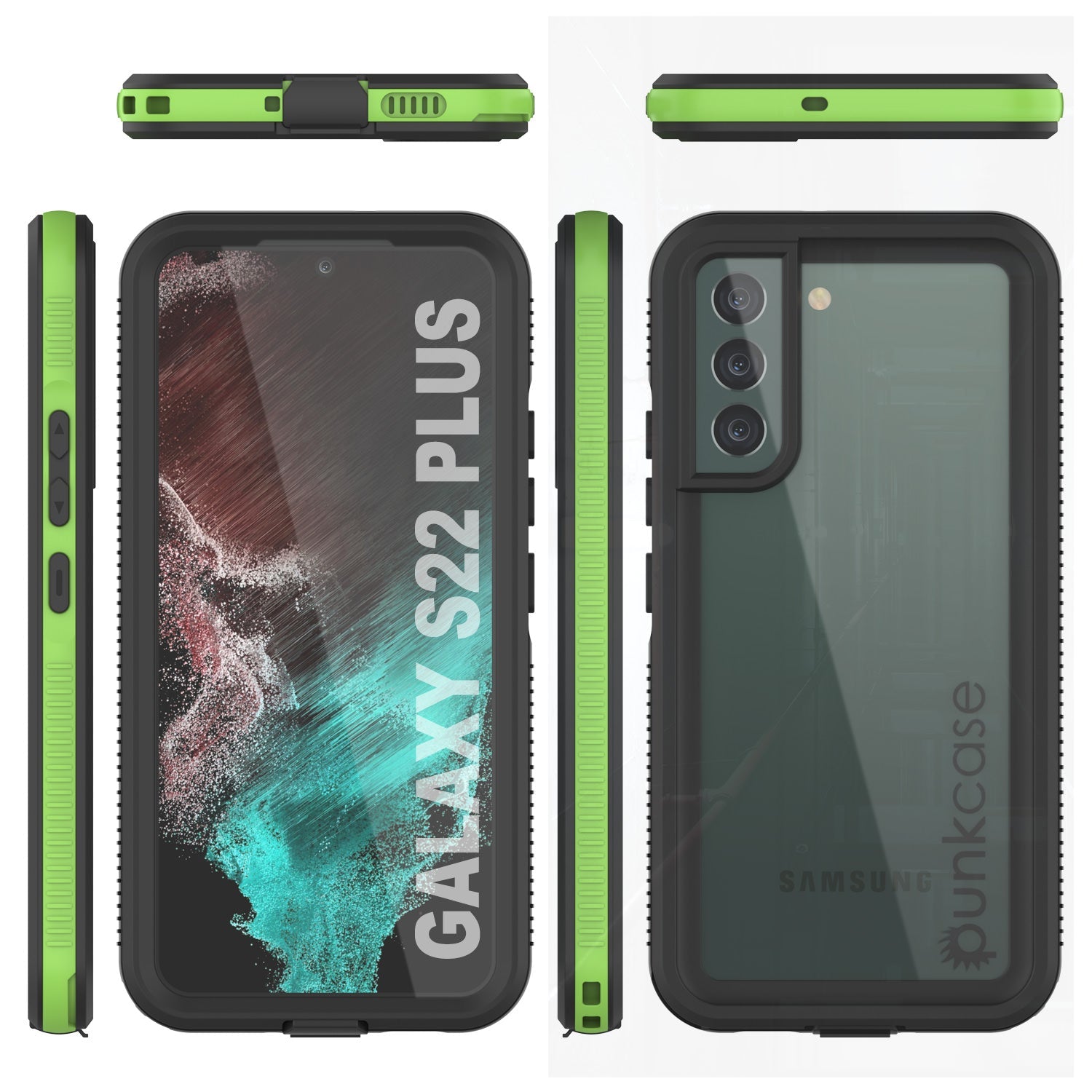 Capa à prova d'água Galaxy S22+ Plus PunkCase Ultimato Verde Claro Fina 6.6ft à prova de água IP68 à prova de choque [Verde]