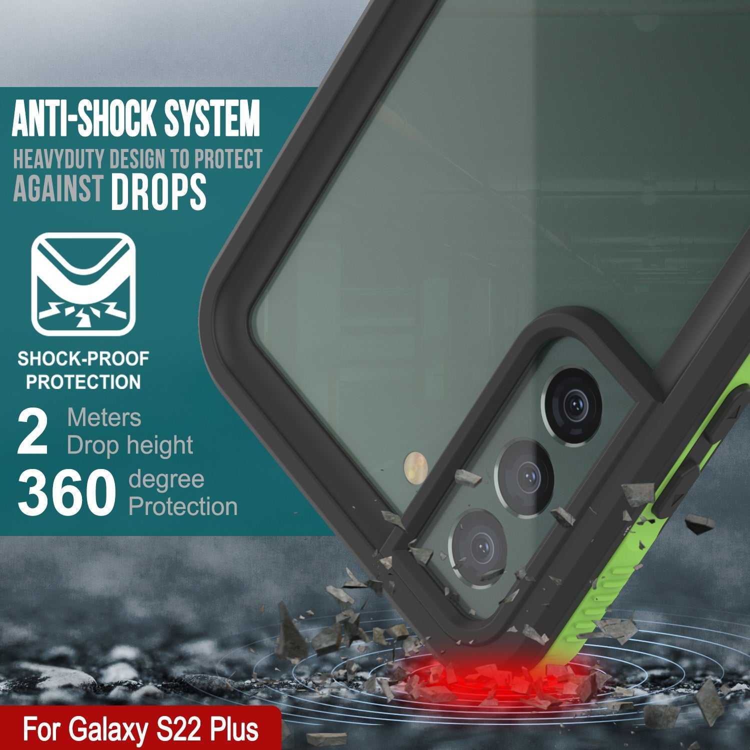 Capa à prova d'água Galaxy S22+ Plus PunkCase Ultimato Verde Claro Fina 6.6ft à prova de água IP68 à prova de choque [Verde]