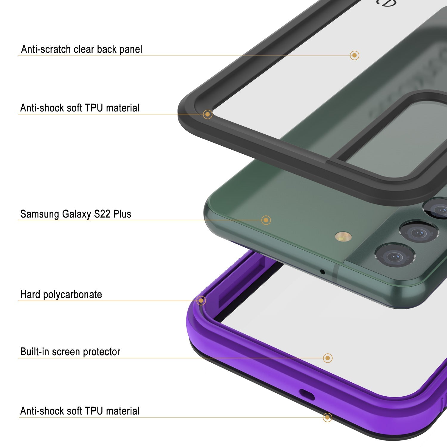 Capa impermeável para Galaxy S22+ Plus PunkCase Ultimato Roxo Fino 6.6ft à prova de água IP68 Subaquático à prova de choque/neve [Roxo]