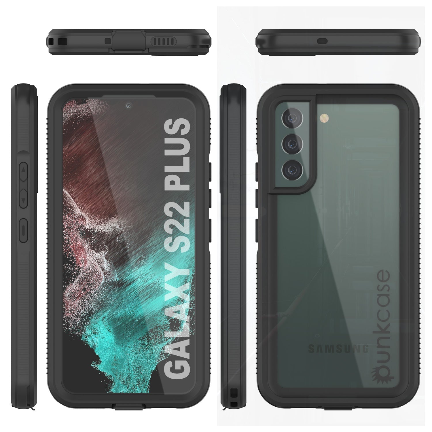 Capa à prova d'água Galaxy S22+ Plus PunkCase Ultimato Preto Fino 6,6 pés à prova d'água IP68 à prova de choque/neve [Preto]