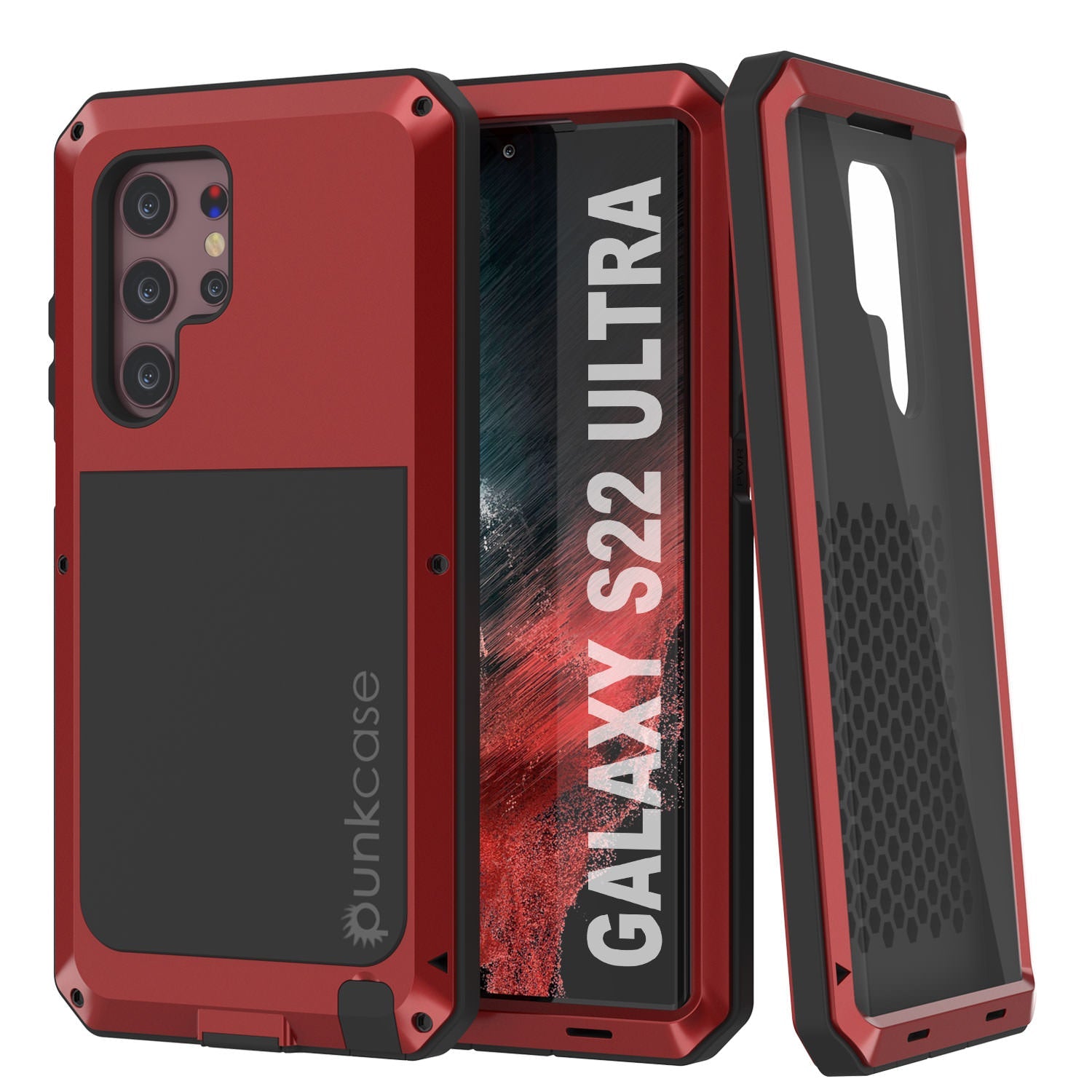Capa de metal Galaxy S22 Ultra, capa protetora resistente de grau militar [vermelha]