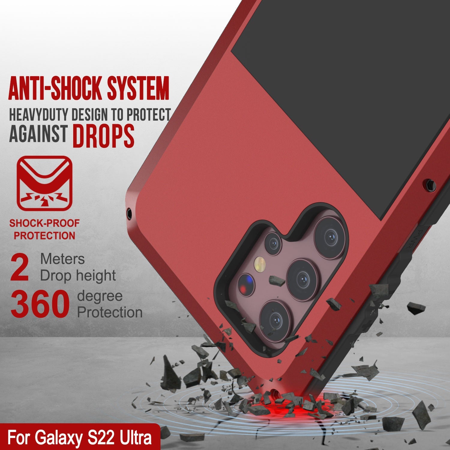 Capa de metal Galaxy S22 Ultra, capa protetora resistente de grau militar [vermelha]