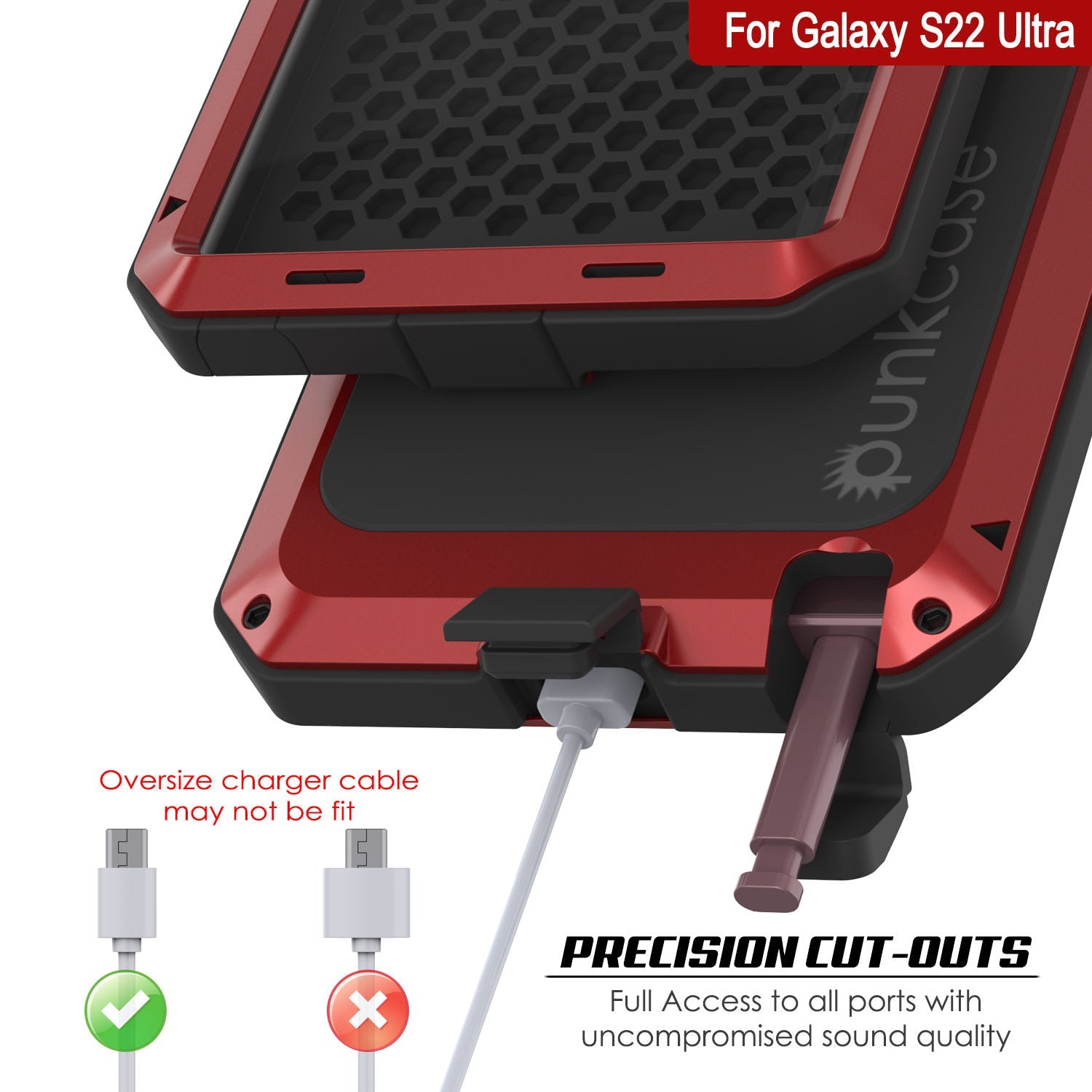 Capa de metal Galaxy S22 Ultra, capa protetora resistente de grau militar [vermelha]