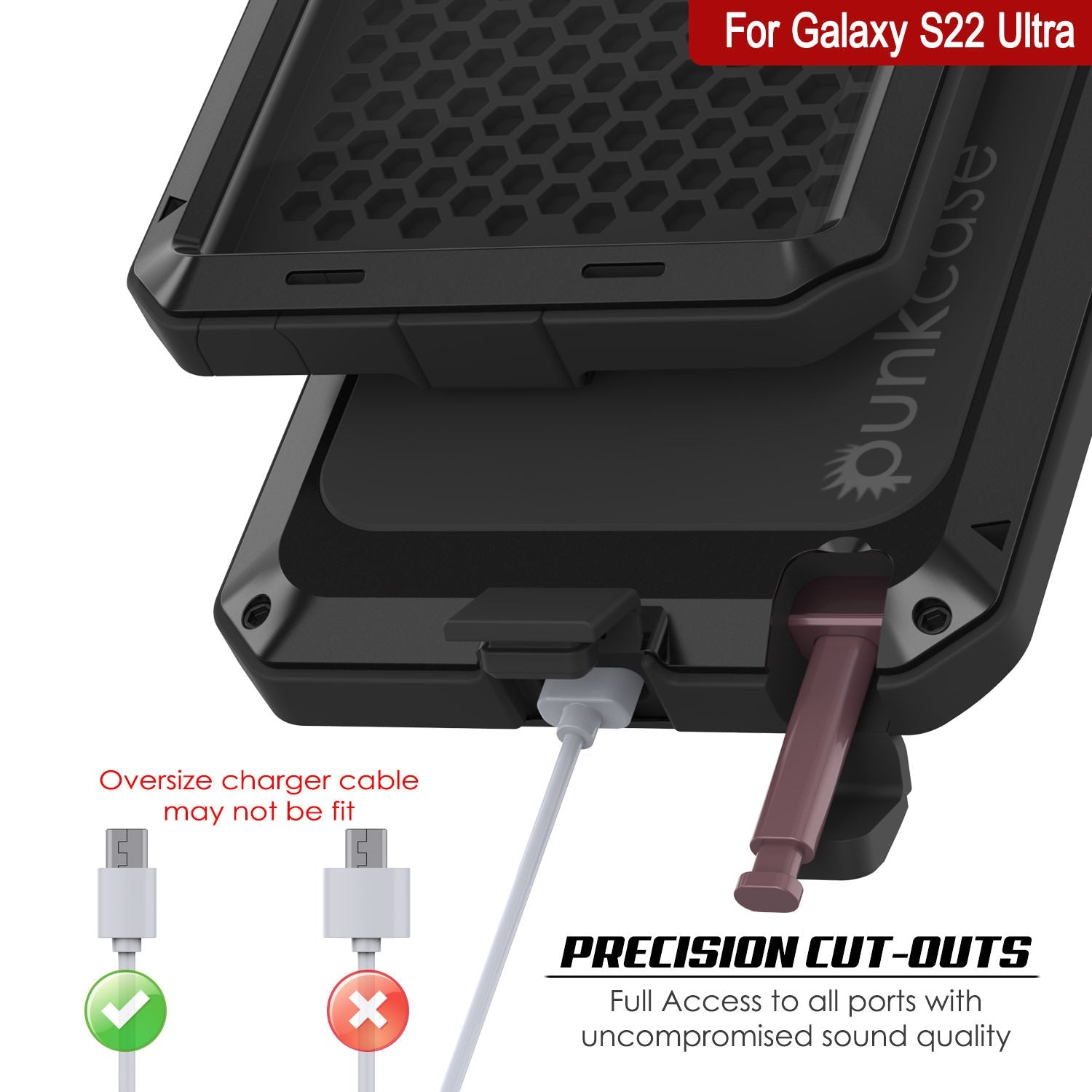 Capa de metal Galaxy S22 Ultra, capa resistente de armadura militar de alta resistência [Preto]