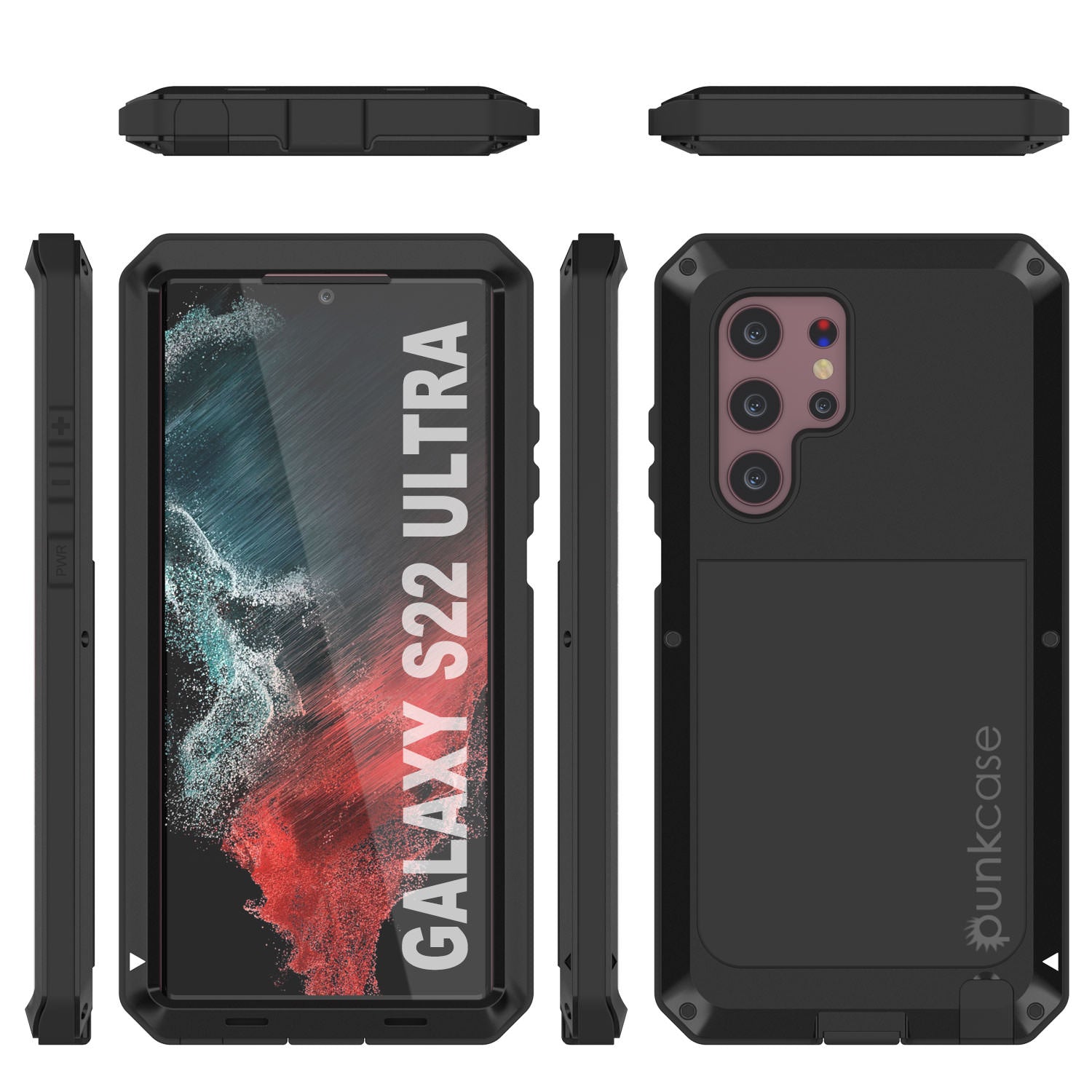 Capa de metal Galaxy S22 Ultra, capa resistente de armadura militar de alta resistência [Preto]