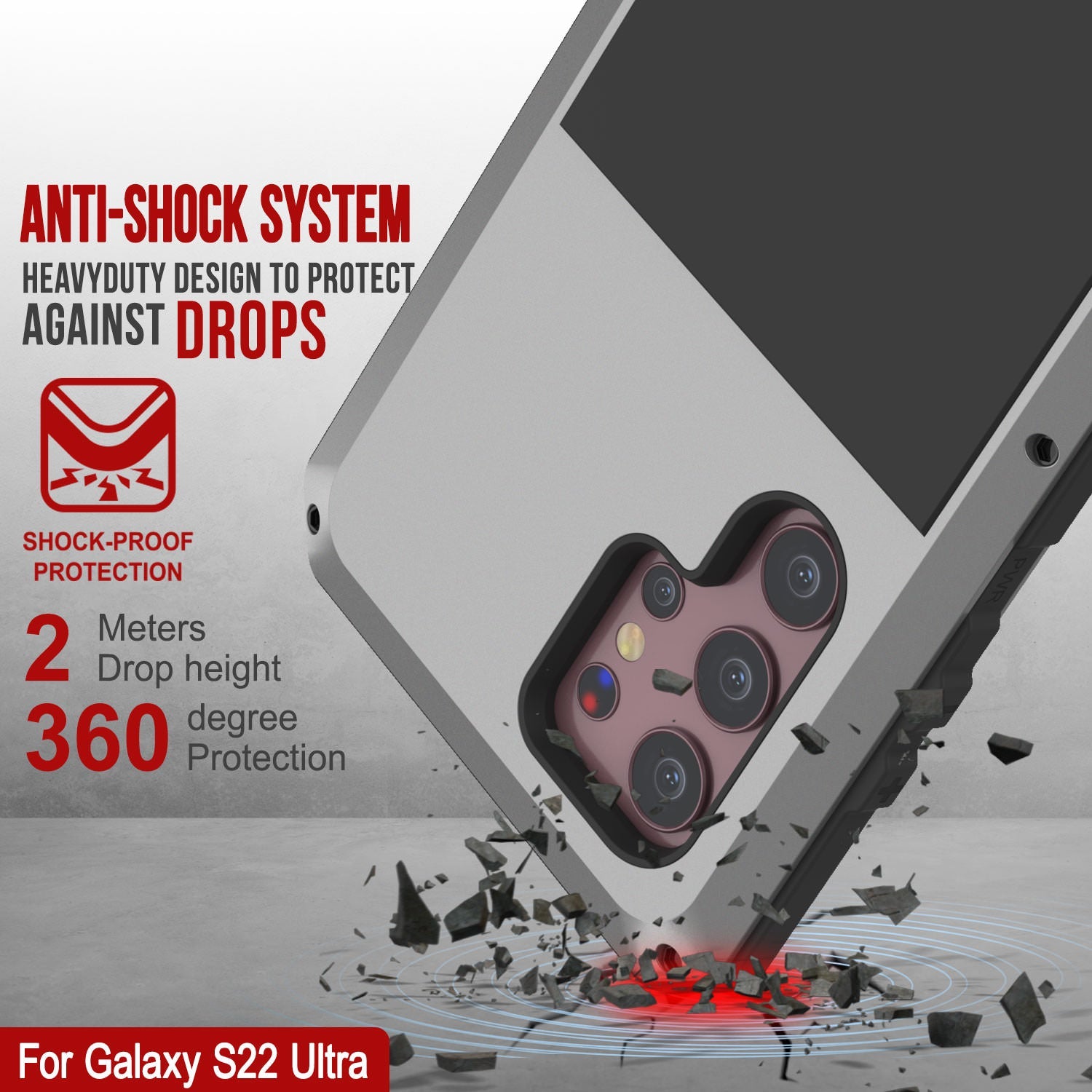 Capa de metal para Galaxy S22 Ultra, resistente e robusta de grau militar [Prata]