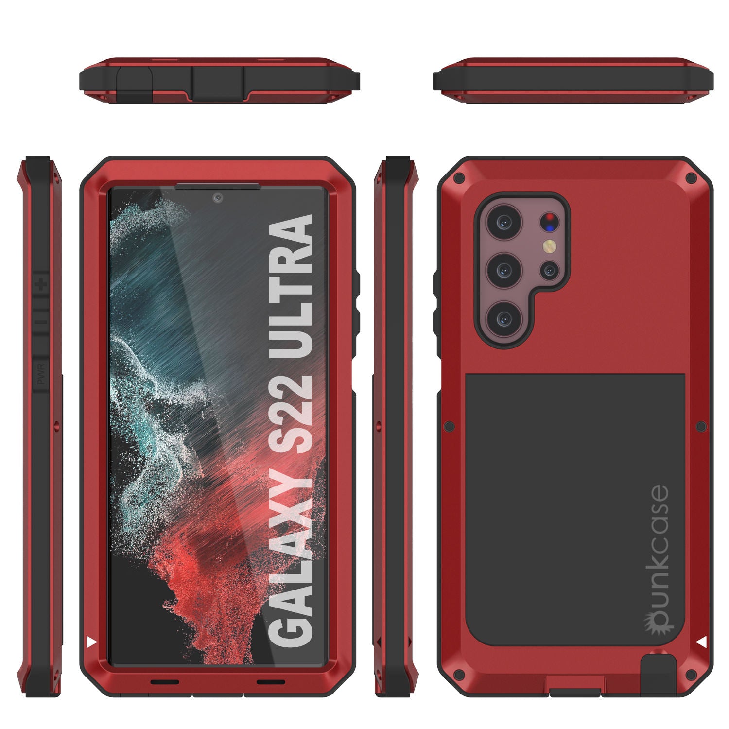 Capa de metal Galaxy S22 Ultra, capa protetora resistente de grau militar [vermelha]