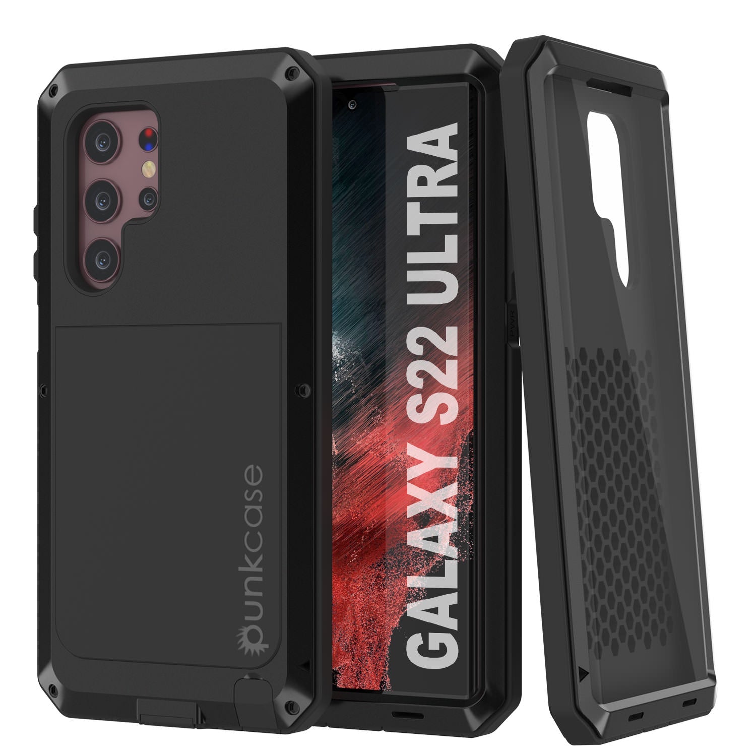 Capa de metal Galaxy S22 Ultra, capa resistente de armadura militar de alta resistência [Preto]