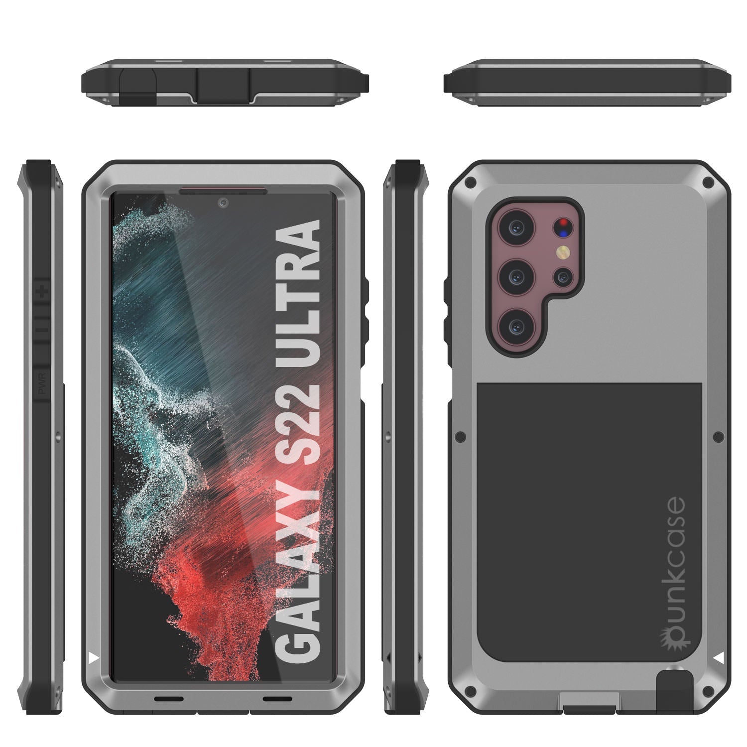Capa de metal para Galaxy S22 Ultra, resistente e robusta de grau militar [Prata]