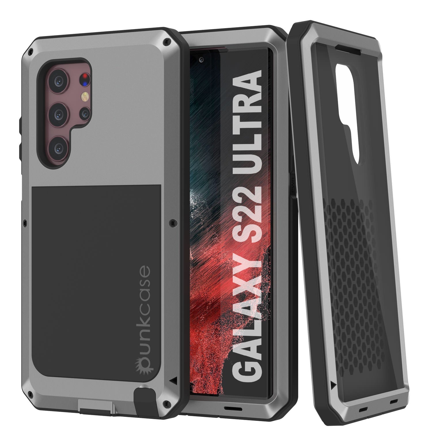 Capa de metal para Galaxy S22 Ultra, resistente e robusta de grau militar [Prata]