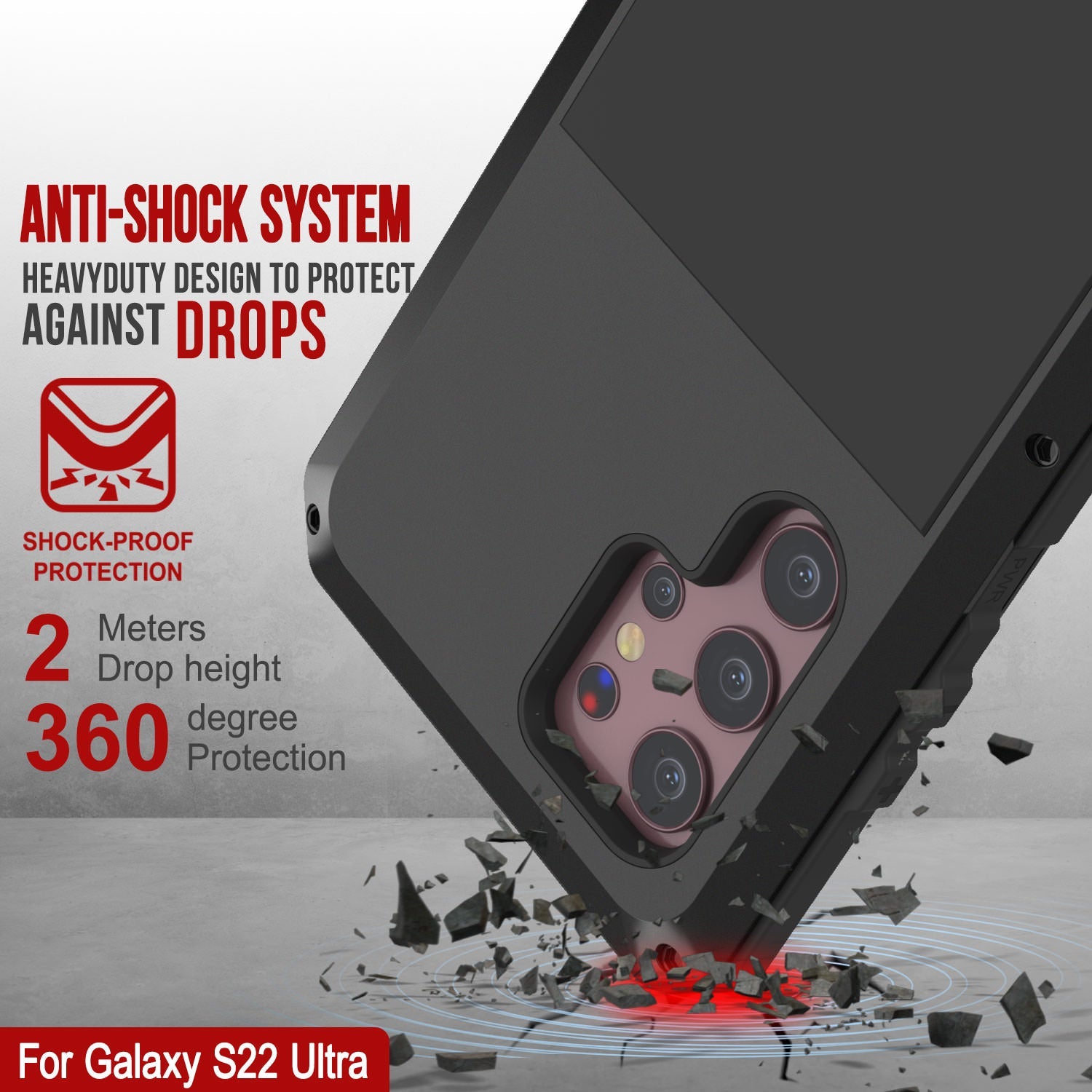 Capa de metal Galaxy S22 Ultra, capa resistente de armadura militar de alta resistência [Preto]