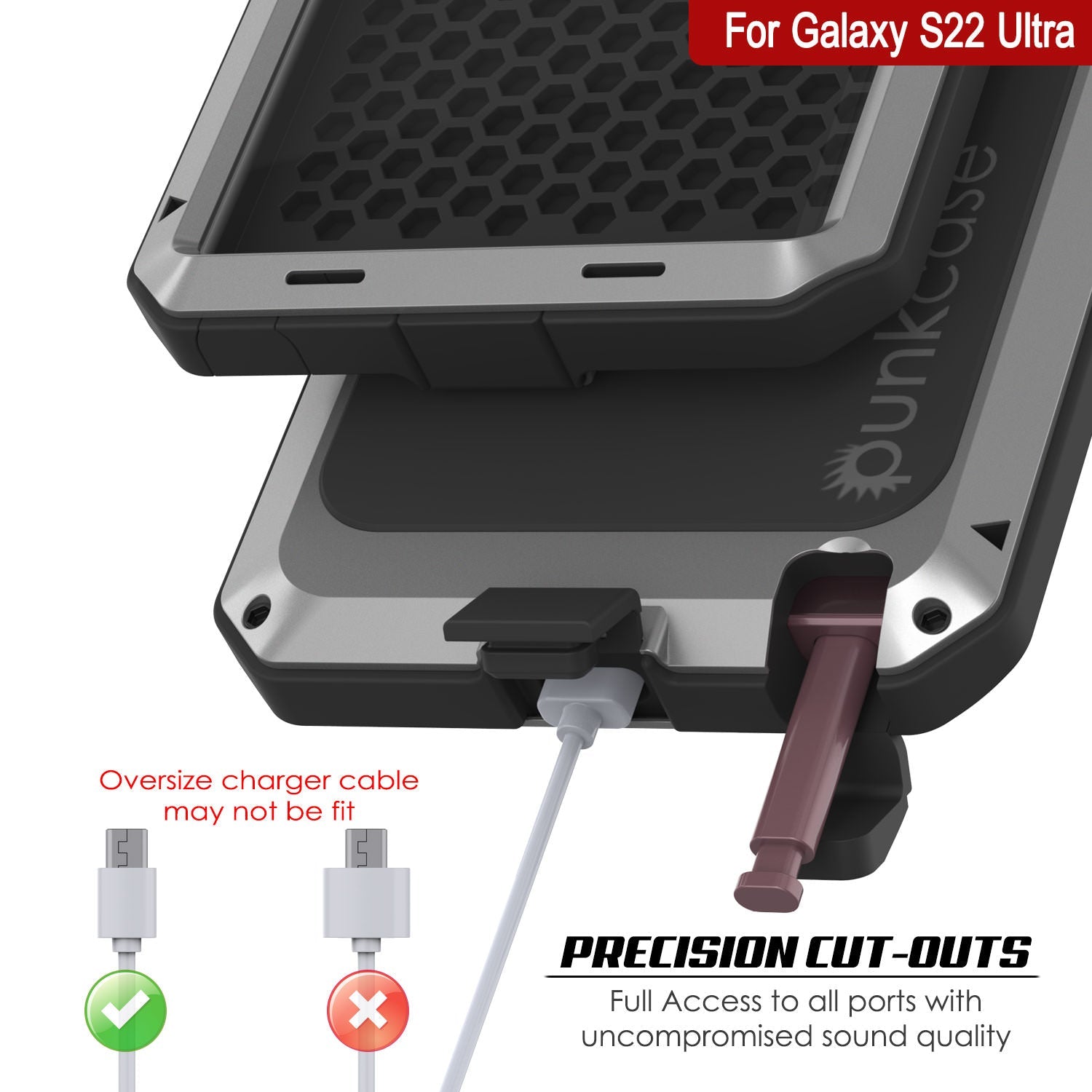 Capa de metal para Galaxy S22 Ultra, resistente e robusta de grau militar [Prata]