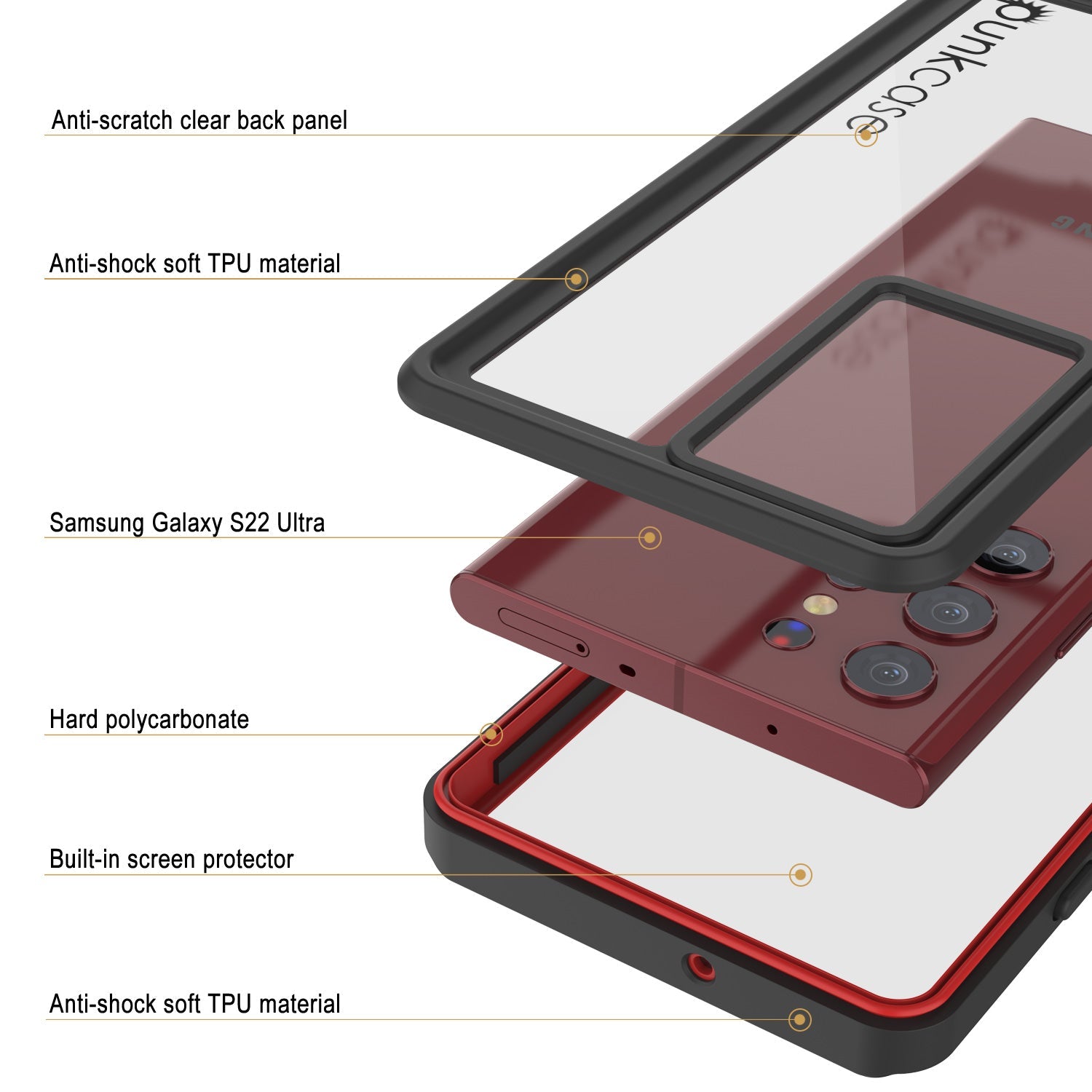 Galaxy S22 Ultra À Prova d'Água/ Choque/ Neve [Série Extrema] Capa Protetora Fina para Protetor de Tela [Vermelho]