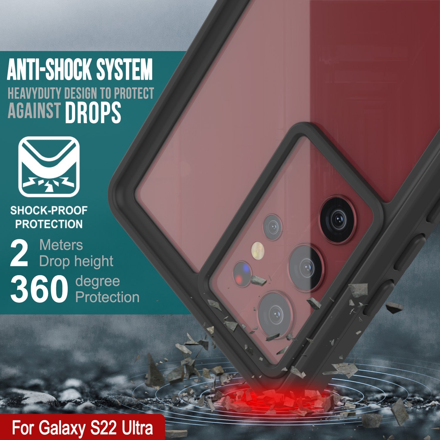 Galaxy S22 Ultra À Prova d'Água/ Choque/ Neve [Série Extrema] Capa Protetora Fina para Protetor de Tela [Vermelho]