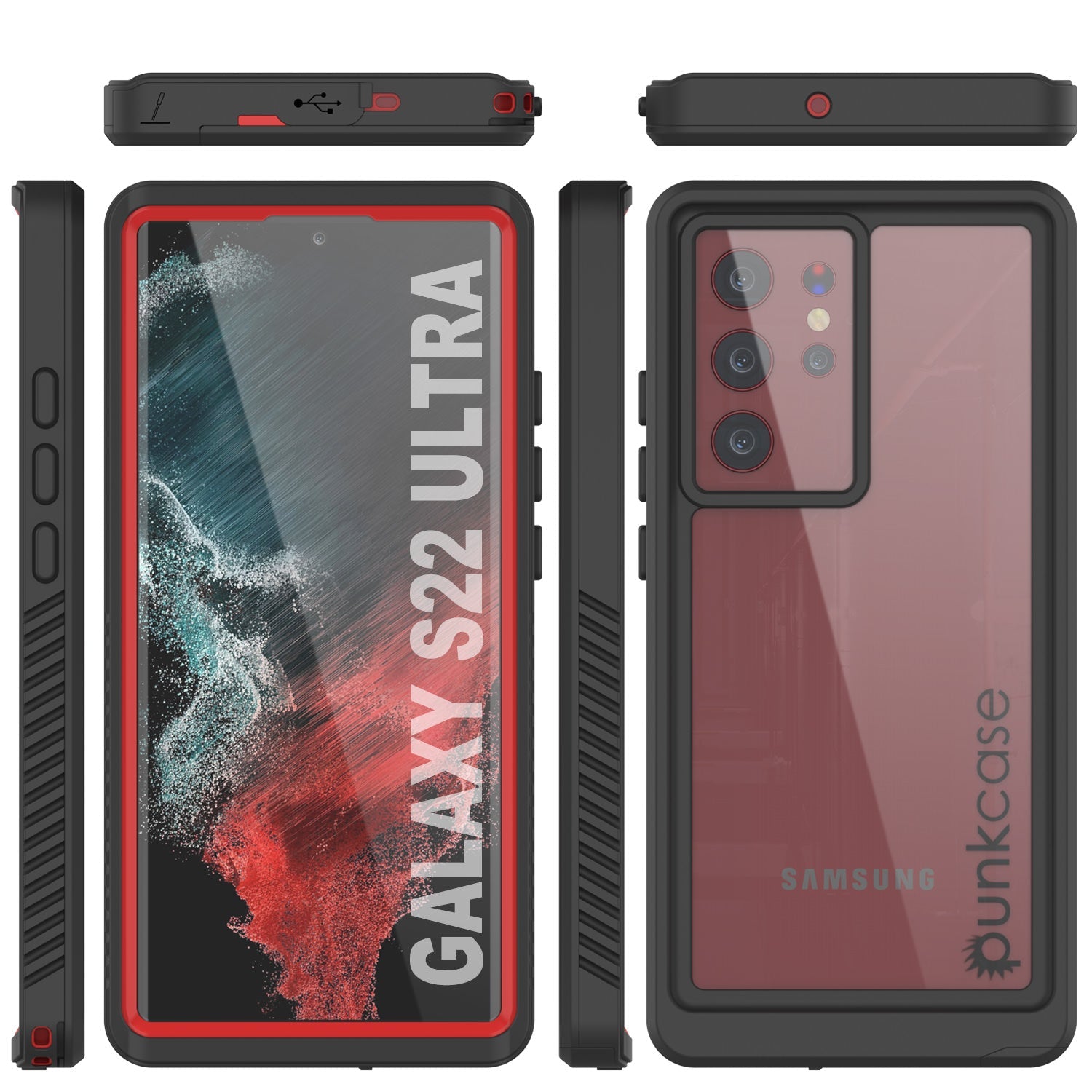 Galaxy S22 Ultra À Prova d'Água/ Choque/ Neve [Série Extrema] Capa Protetora Fina para Protetor de Tela [Vermelho]