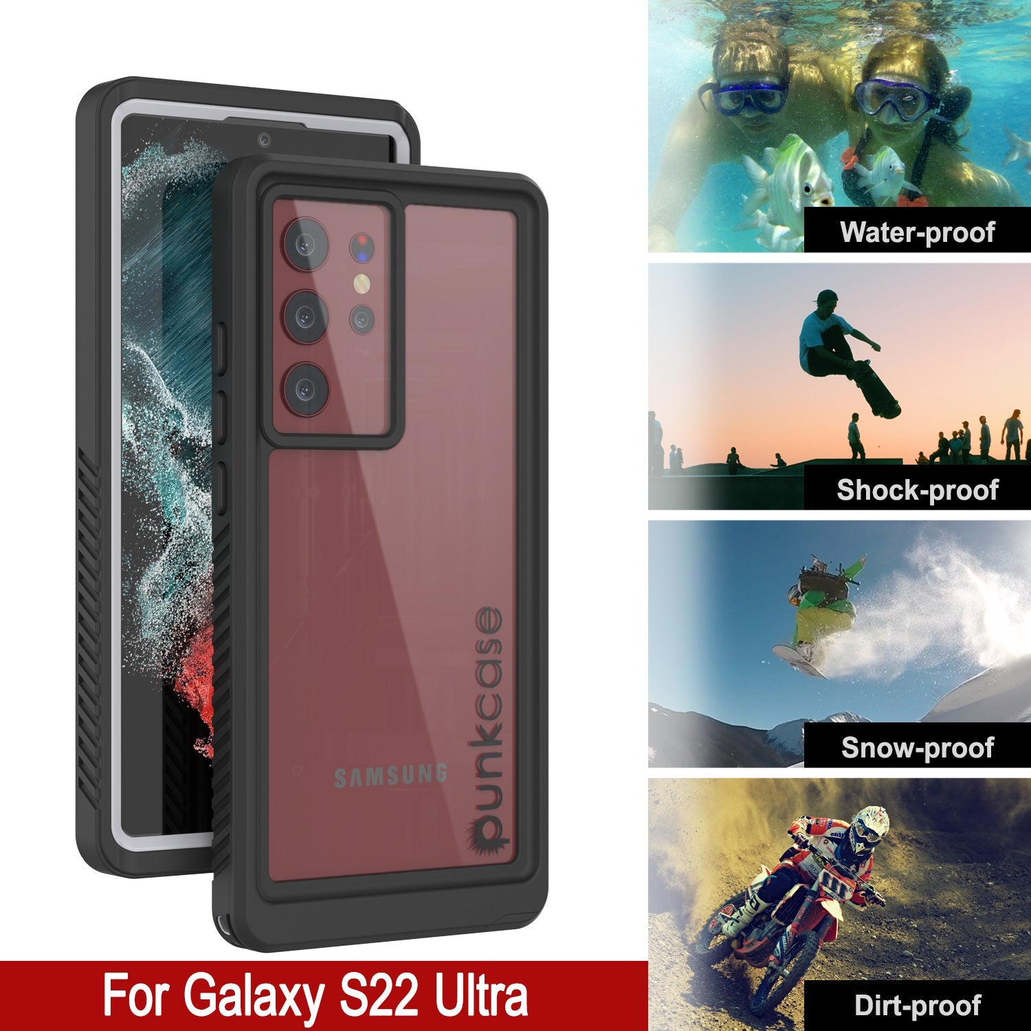 Galaxy S22 Ultra à prova d'água/ choque/ neve/ sujeira [Série Extreme] Capa Fina Punkcase [Branca]