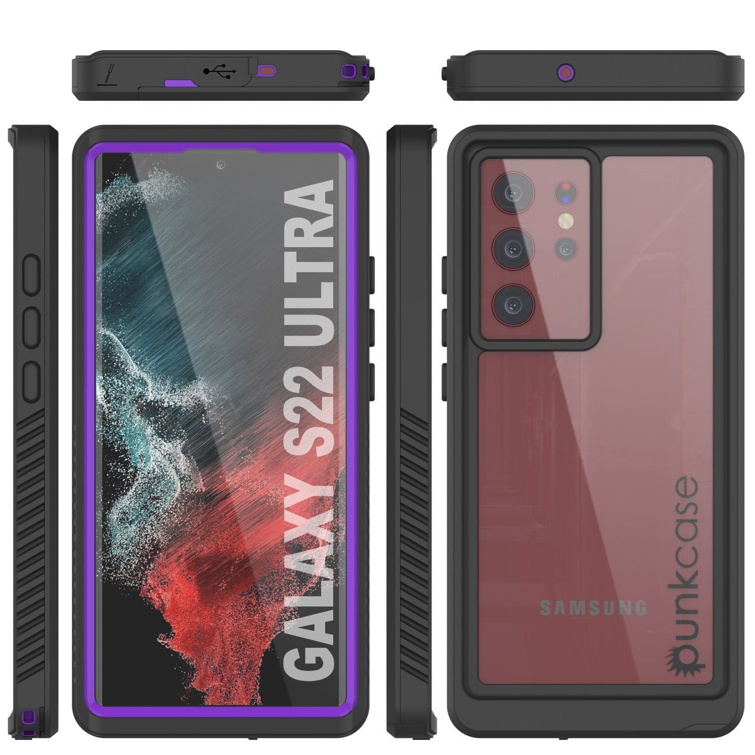 Galaxy S22 Ultra à prova d'água / à prova de choque [Série Extreme] Estojo Protetor de Tela Slim [Roxo]