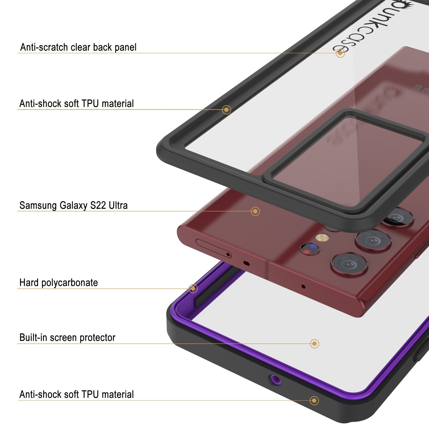 Galaxy S22 Ultra à prova d'água / à prova de choque [Série Extreme] Estojo Protetor de Tela Slim [Roxo]