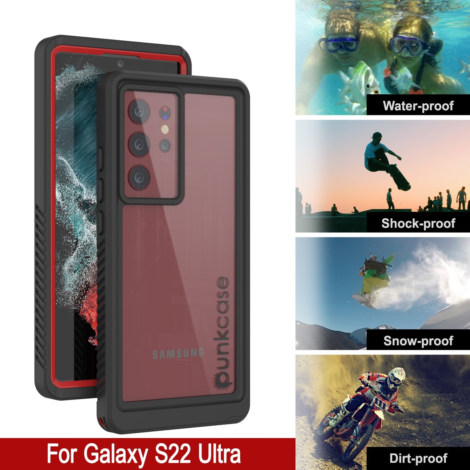 Galaxy S22 Ultra À Prova d'Água/ Choque/ Neve [Série Extrema] Capa Protetora Fina para Protetor de Tela [Vermelho]