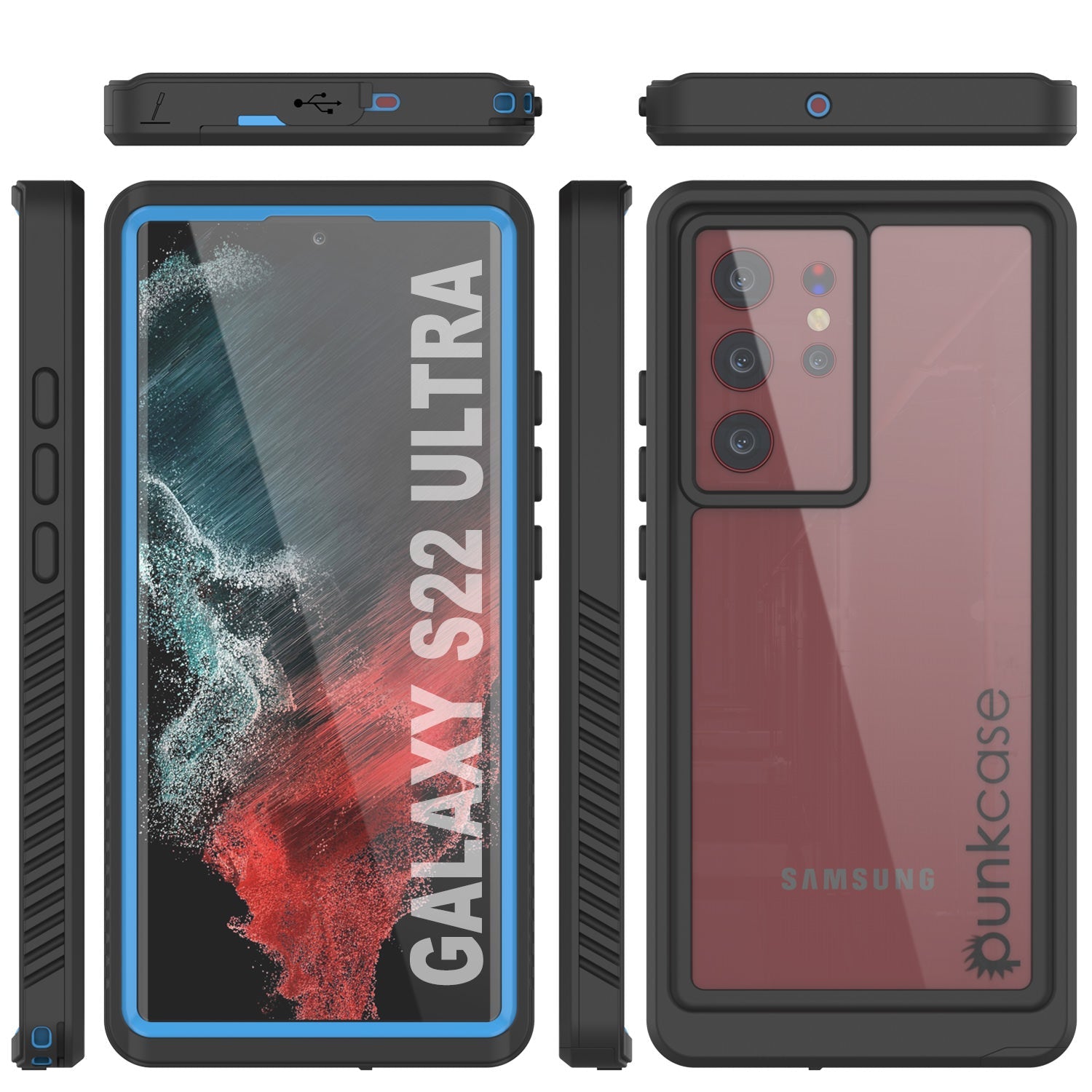 Galaxy S22 Ultra à prova d'água/choque/neve/poeira [Série Extreme] Capa fina [Azul Claro]