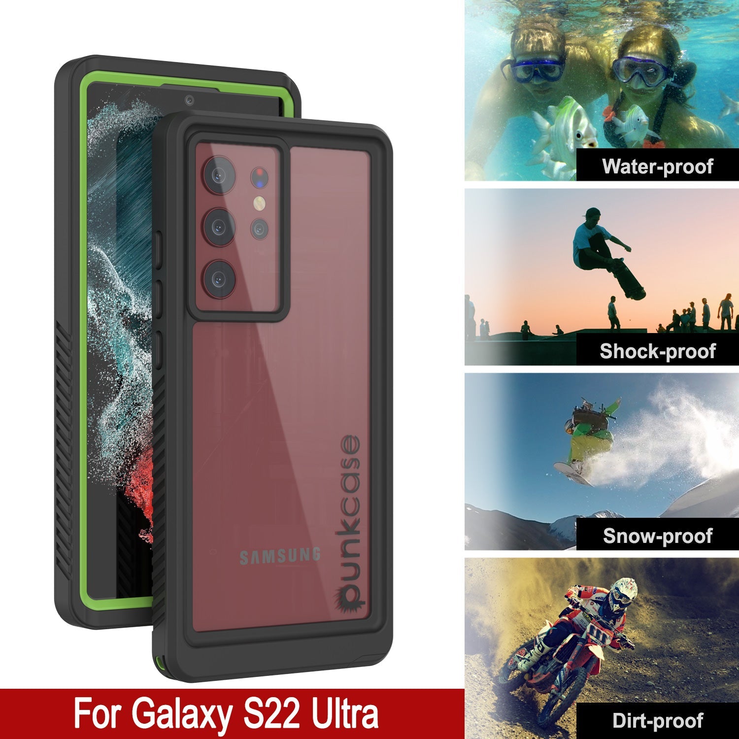 Galaxy S22 Ultra À Prova d'Água/À Prova de Choque [Série Extrema] Capa Protetora de Tela [Verde Claro]
