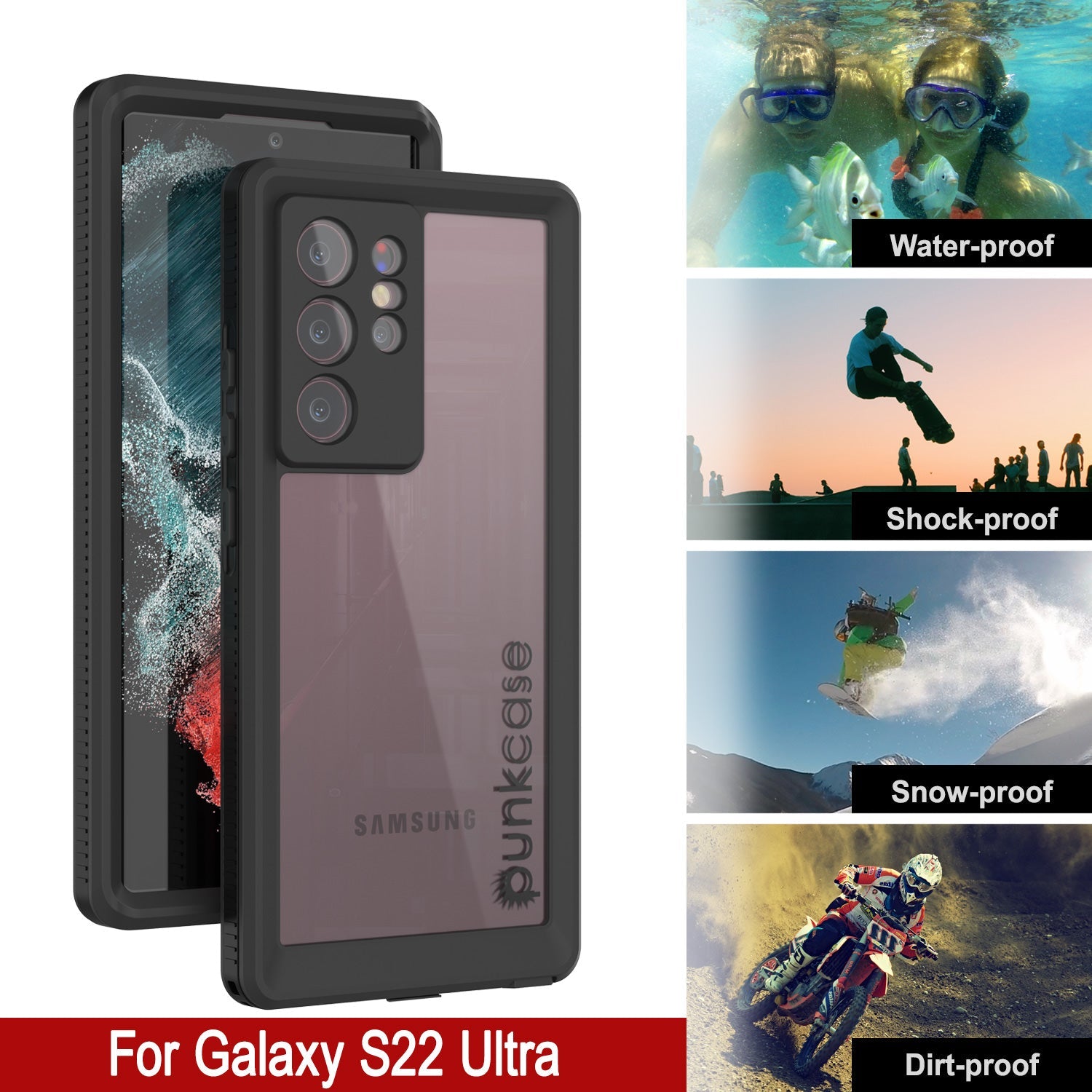 Capa à prova d'água Galaxy S22 Ultra PunkCase Ultimato Transparente Fina 6.6ft à prova d'água IP68 à prova de choque/neve [transparente]