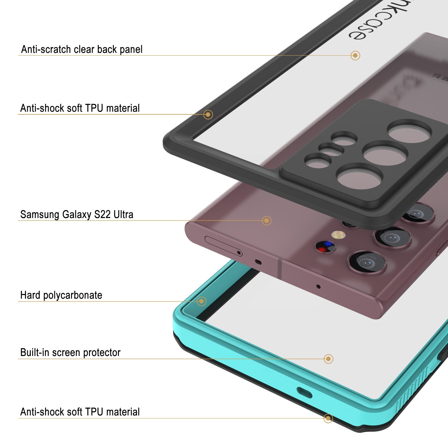 Capa à prova d'água Galaxy S22 Ultra PunkCase Ultimato Teal Fina 6.6ft subaquática IP68 à prova de choque/neve [Teal]