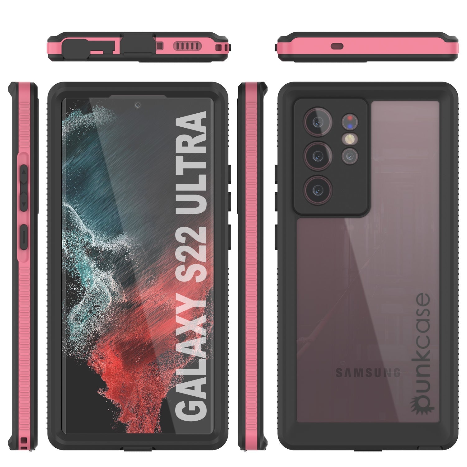 Capa à prova d'água para Galaxy S22 Ultra PunkCase Ultimato Rosa Fino 6.6ft Subaquático IP68 à prova de choque/neve [Rosa]