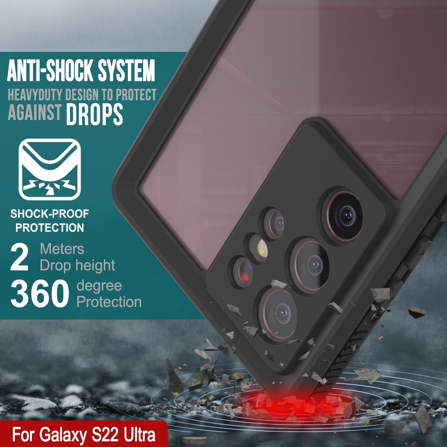 Capa à prova d'água Galaxy S22 Ultra PunkCase Ultimato Transparente Fina 6.6ft à prova d'água IP68 à prova de choque/neve [transparente]