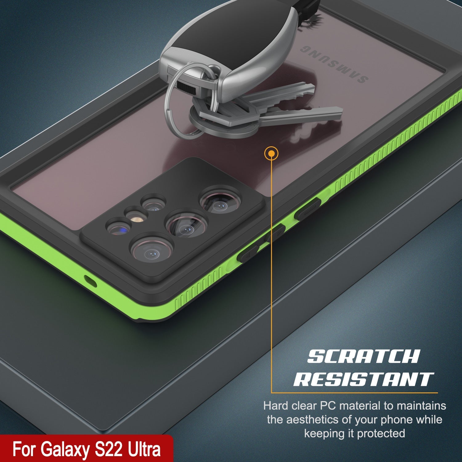 Capa à prova d'água PunkCase Ultimato Light Green Thin 6.6ft para Galaxy S22 Ultra Resistente a Choques Subaquática IP68 [Verde]