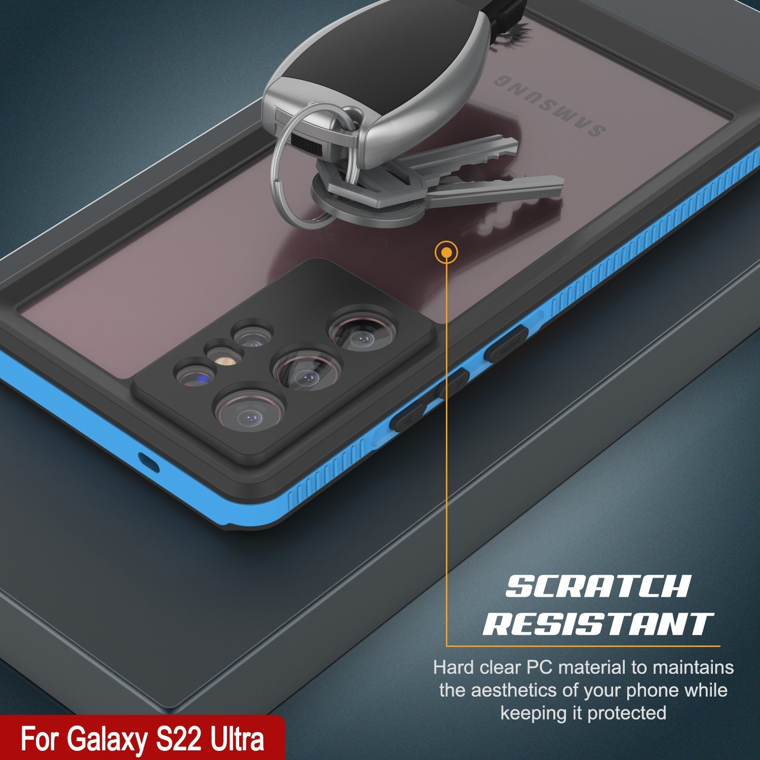 Capa à prova d'água Galaxy S22 Ultra PunkCase Ultimato Light Blue Fina 6,6ft Subaquática IP68 À Prova de Choque [Azul]