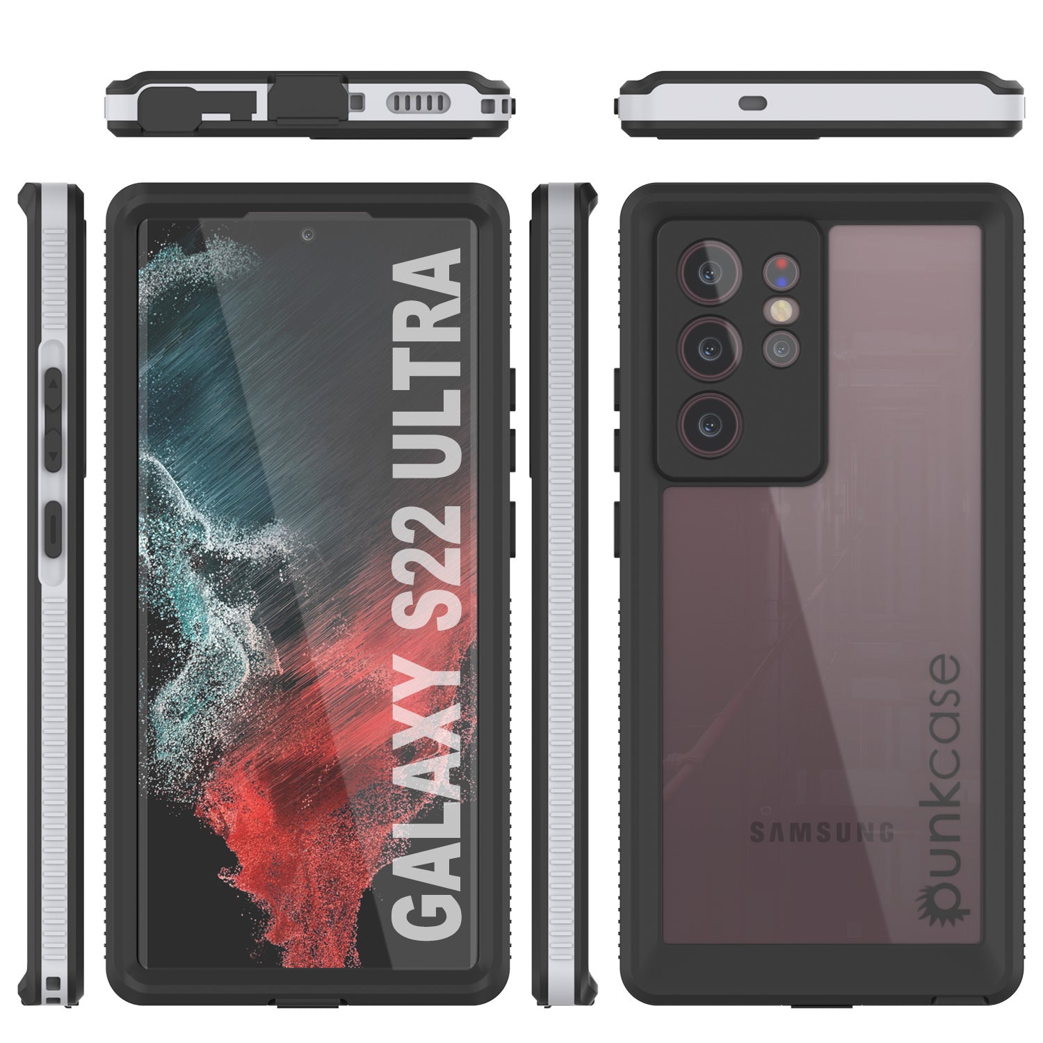 Capa à prova d'água para Galaxy S22 Ultra, Punkcase Ultimato Branco Fino 6,6 pés à prova d'água IP68 à prova de choque/neve [Branco]