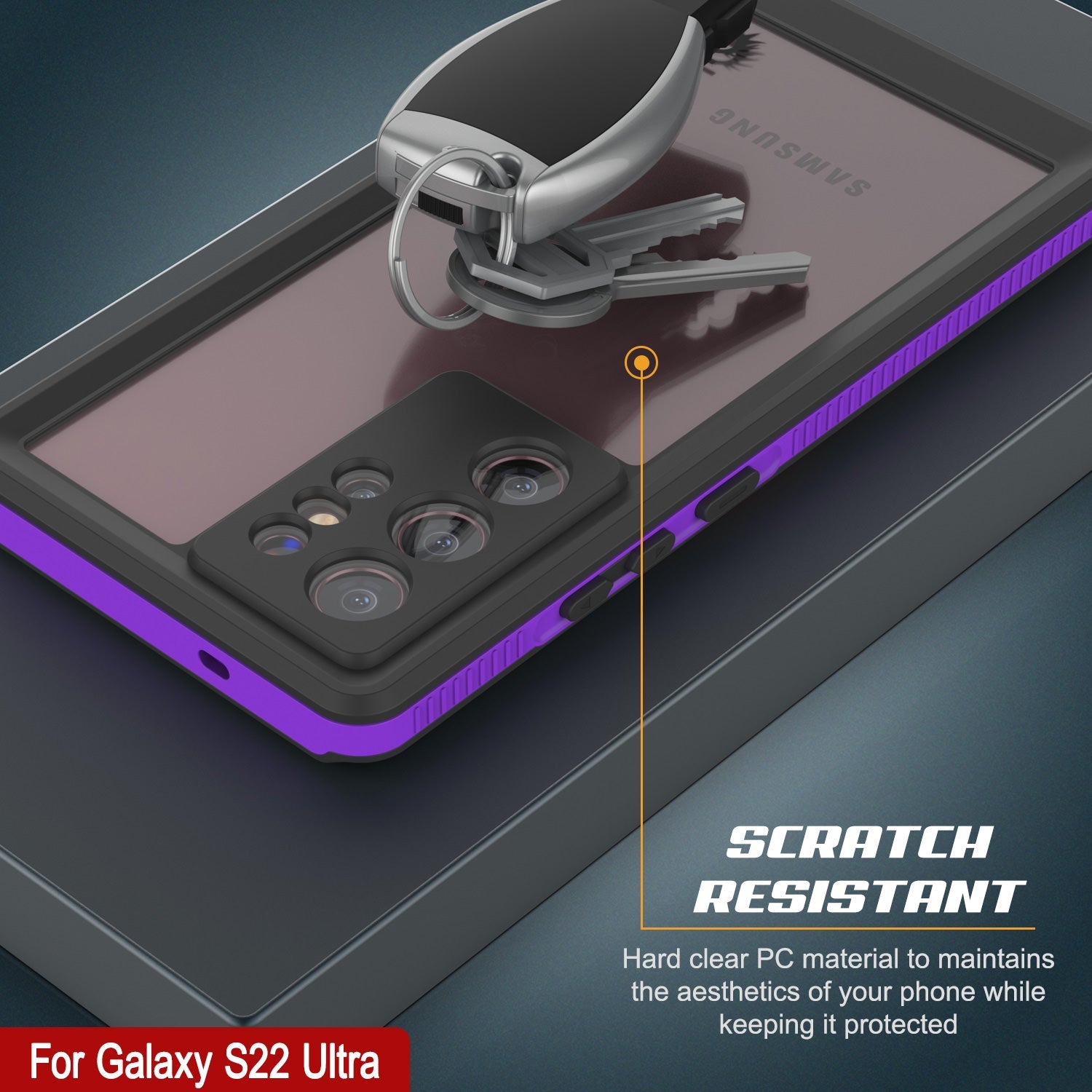 Capa à prova d'água Galaxy S22 Ultra PunkCase Ultimato Roxo Fino 6.6ft Subaquático IP68 À Prova de Choque/Neve [Roxo]