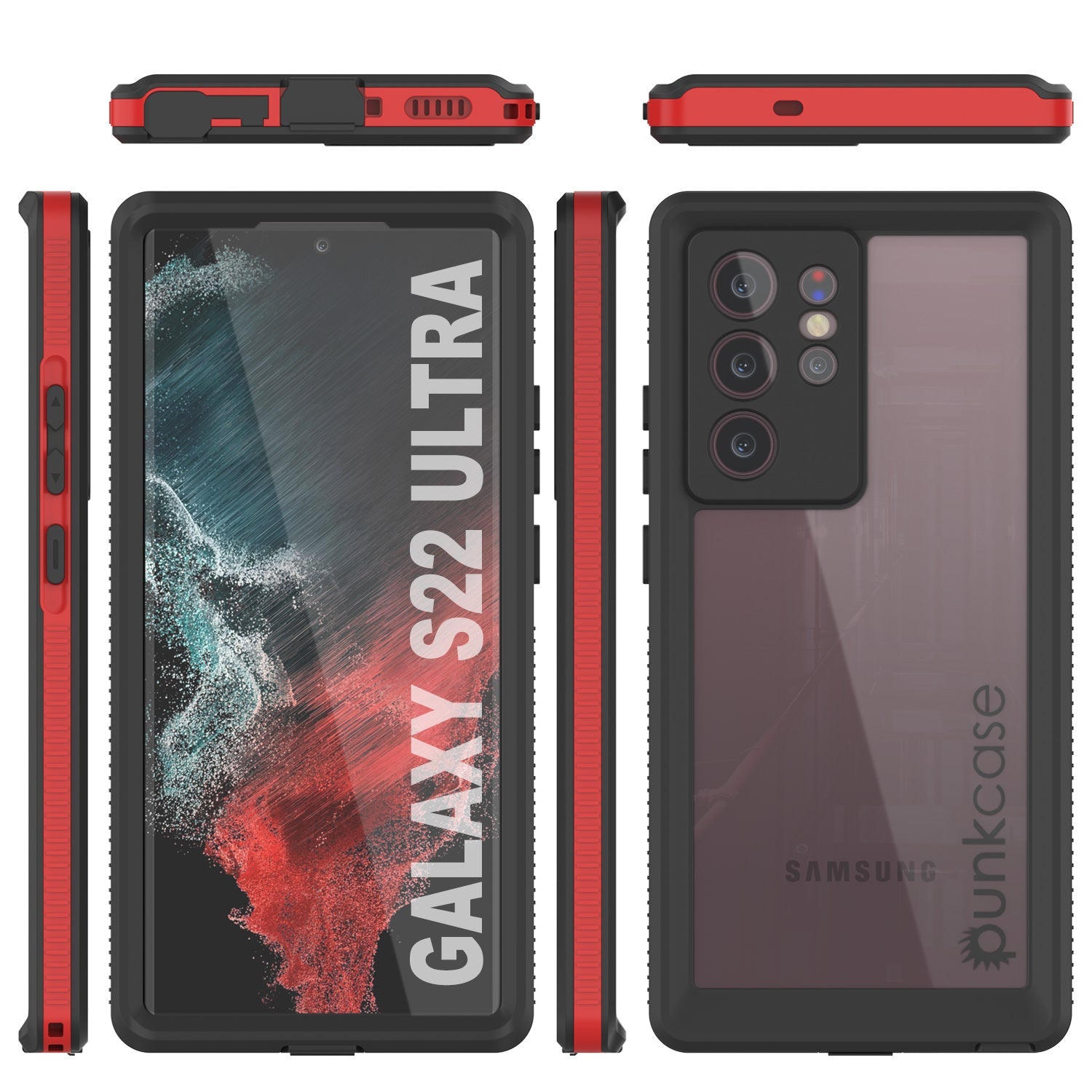 Capa à prova d'água PunkCase Ultimato Vermelha Fina para Galaxy S22 Ultra 6.6ft Submersível IP68 à Prova de Choque/Neve [Vermelha]