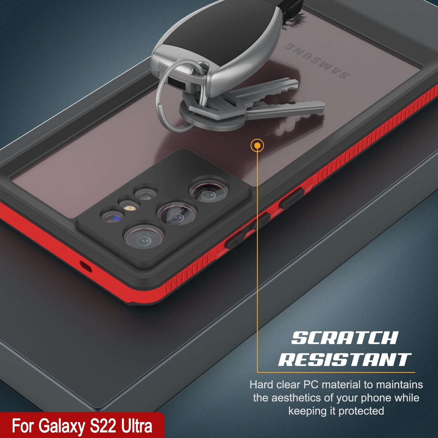 Capa à prova d'água PunkCase Ultimato Vermelha Fina para Galaxy S22 Ultra 6.6ft Submersível IP68 à Prova de Choque/Neve [Vermelha]