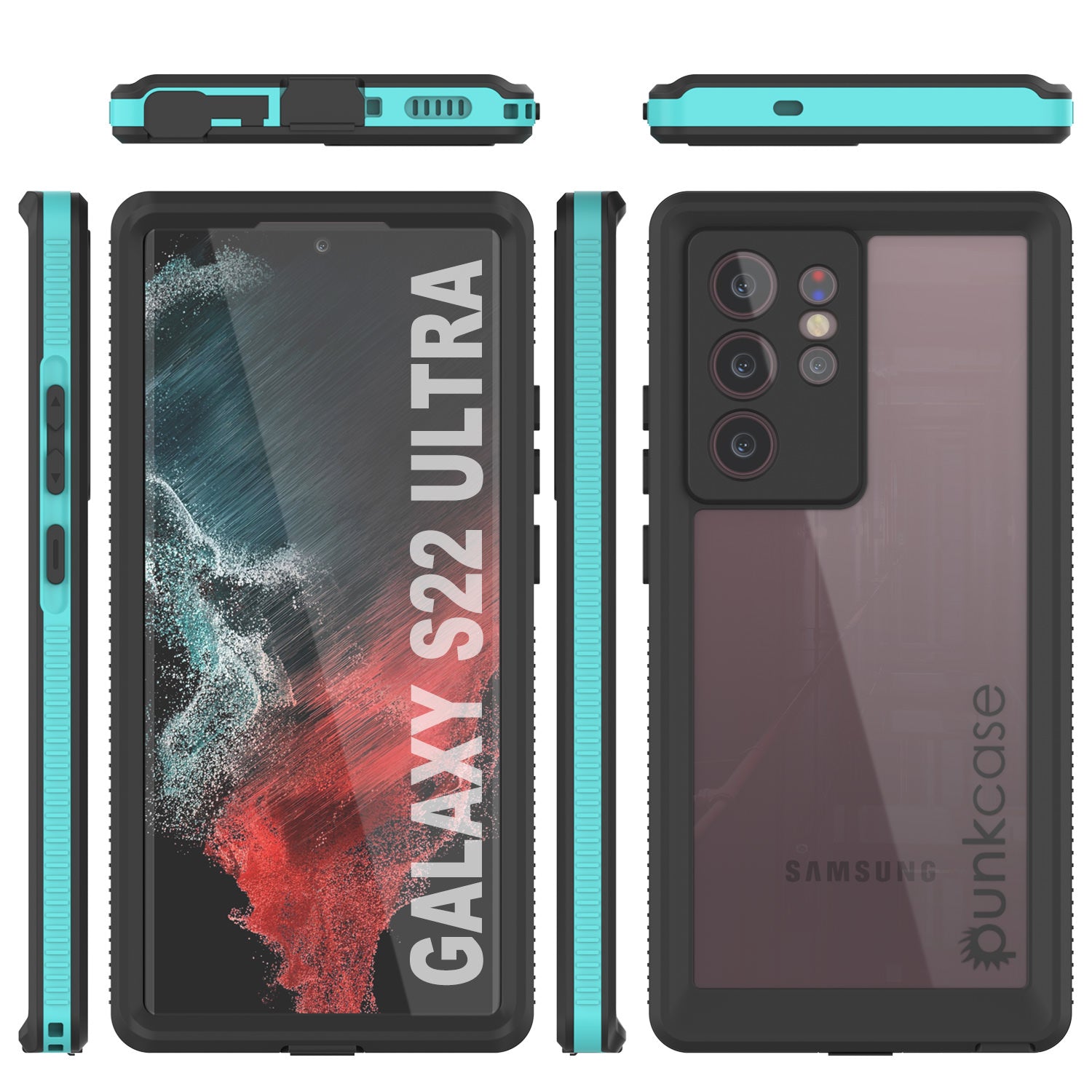 Capa à prova d'água Galaxy S22 Ultra PunkCase Ultimato Teal Fina 6.6ft subaquática IP68 à prova de choque/neve [Teal]