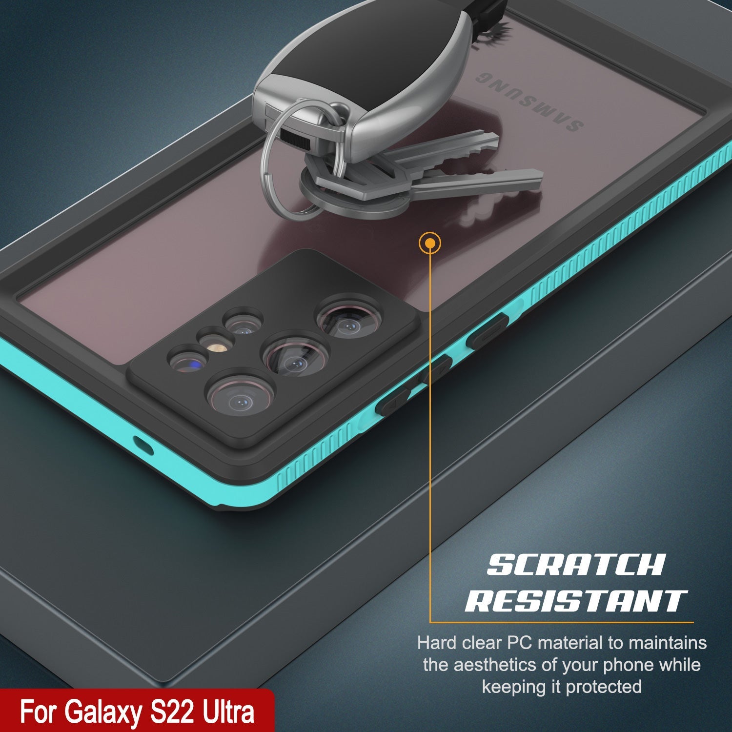 Capa à prova d'água Galaxy S22 Ultra PunkCase Ultimato Teal Fina 6.6ft subaquática IP68 à prova de choque/neve [Teal]