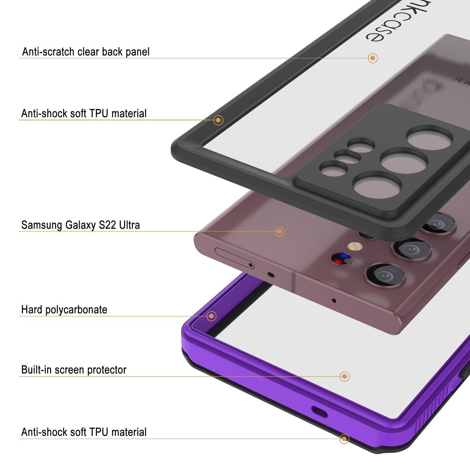 Capa à prova d'água Galaxy S22 Ultra PunkCase Ultimato Roxo Fino 6.6ft Subaquático IP68 À Prova de Choque/Neve [Roxo]