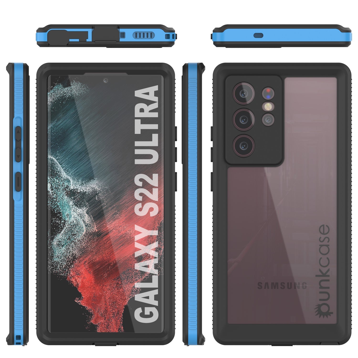 Capa à prova d'água Galaxy S22 Ultra PunkCase Ultimato Light Blue Fina 6,6ft Subaquática IP68 À Prova de Choque [Azul]