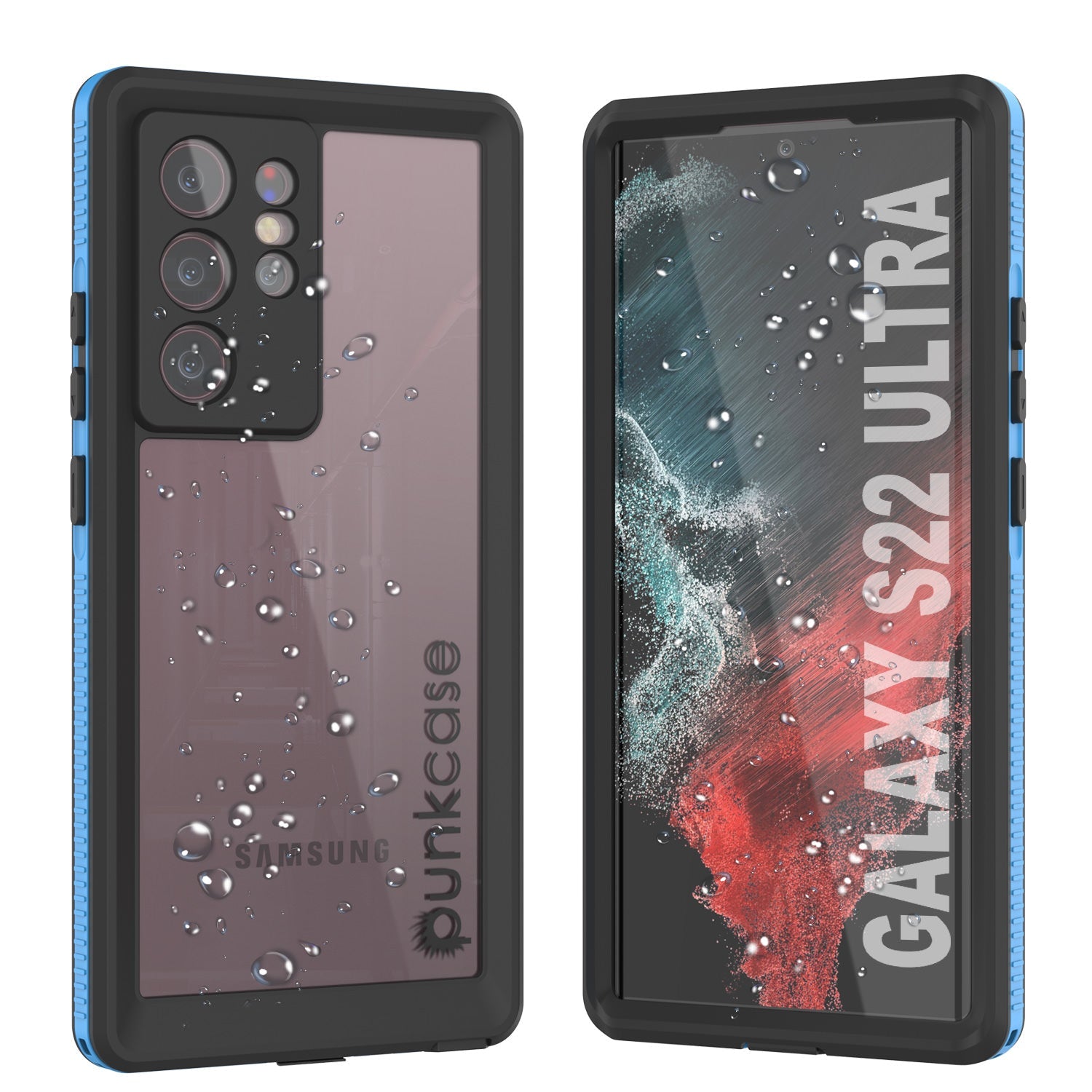 Capa à prova d'água Galaxy S22 Ultra PunkCase Ultimato Light Blue Fina 6,6ft Subaquática IP68 À Prova de Choque [Azul]