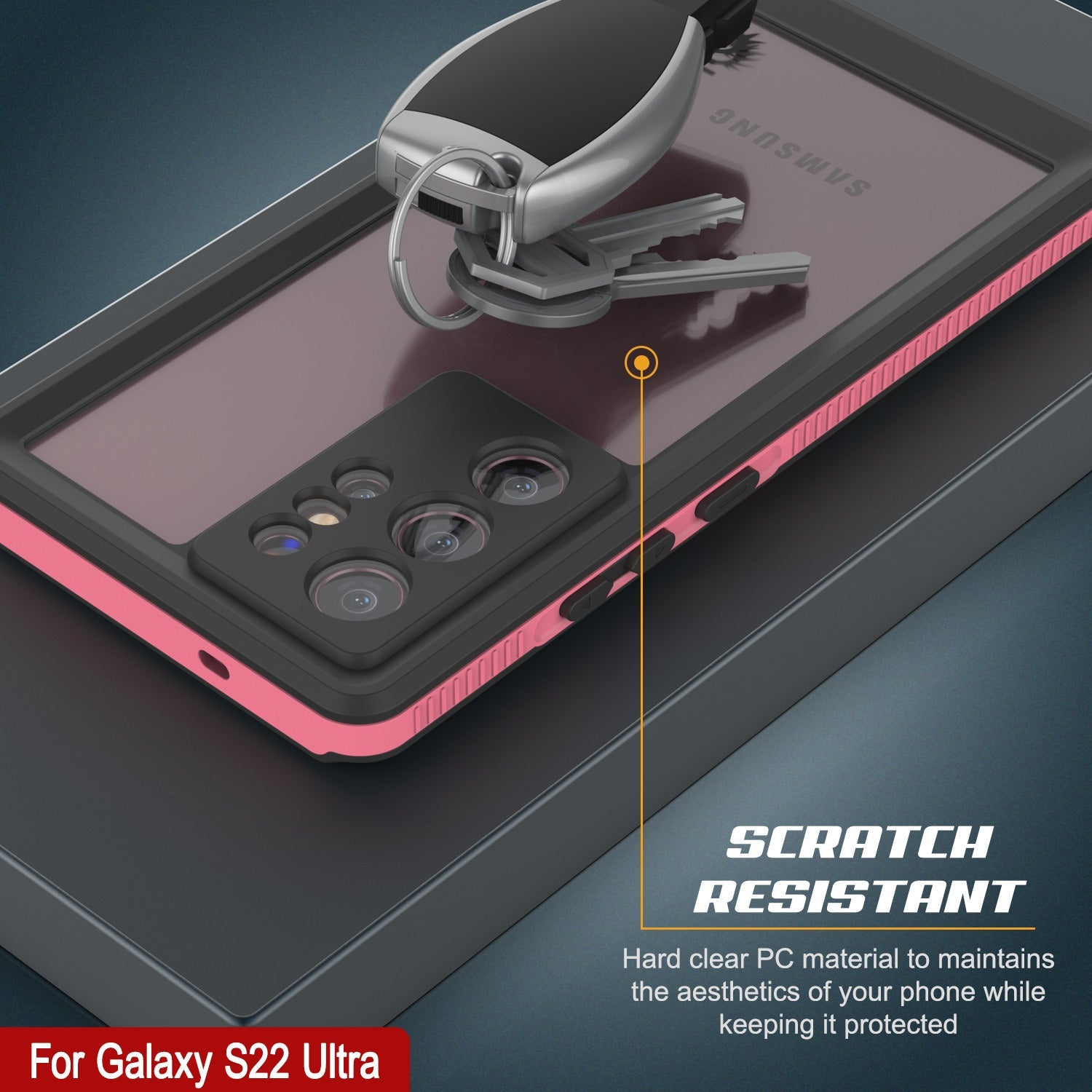 Capa à prova d'água para Galaxy S22 Ultra PunkCase Ultimato Rosa Fino 6.6ft Subaquático IP68 à prova de choque/neve [Rosa]
