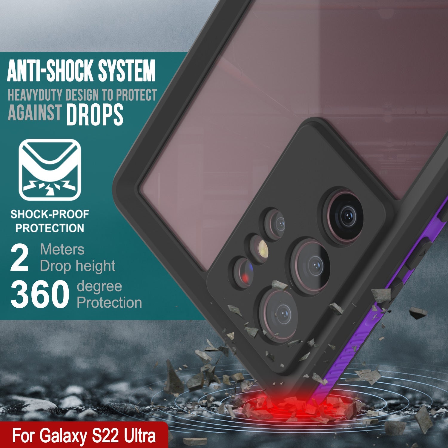 Capa à prova d'água Galaxy S22 Ultra PunkCase Ultimato Roxo Fino 6.6ft Subaquático IP68 À Prova de Choque/Neve [Roxo]