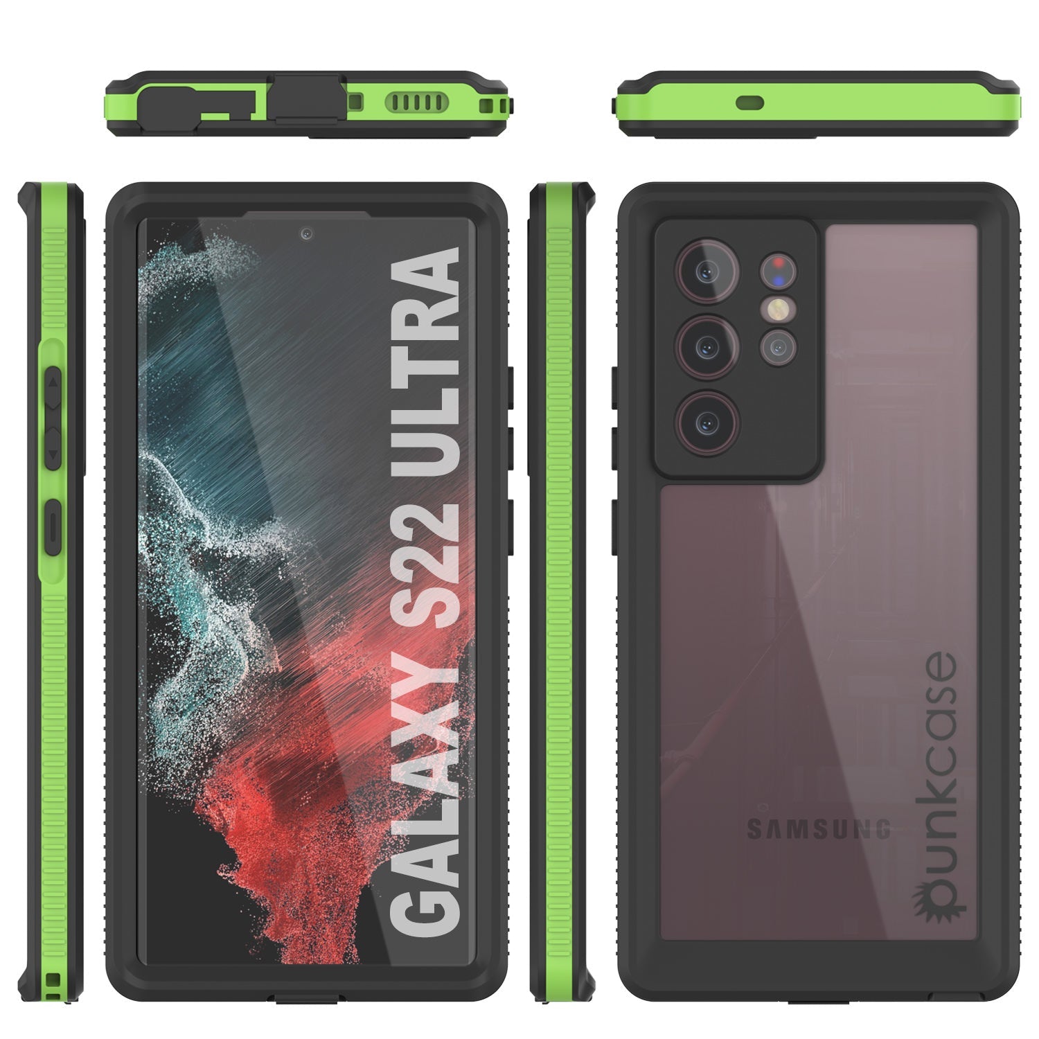 Capa à prova d'água PunkCase Ultimato Light Green Thin 6.6ft para Galaxy S22 Ultra Resistente a Choques Subaquática IP68 [Verde]
